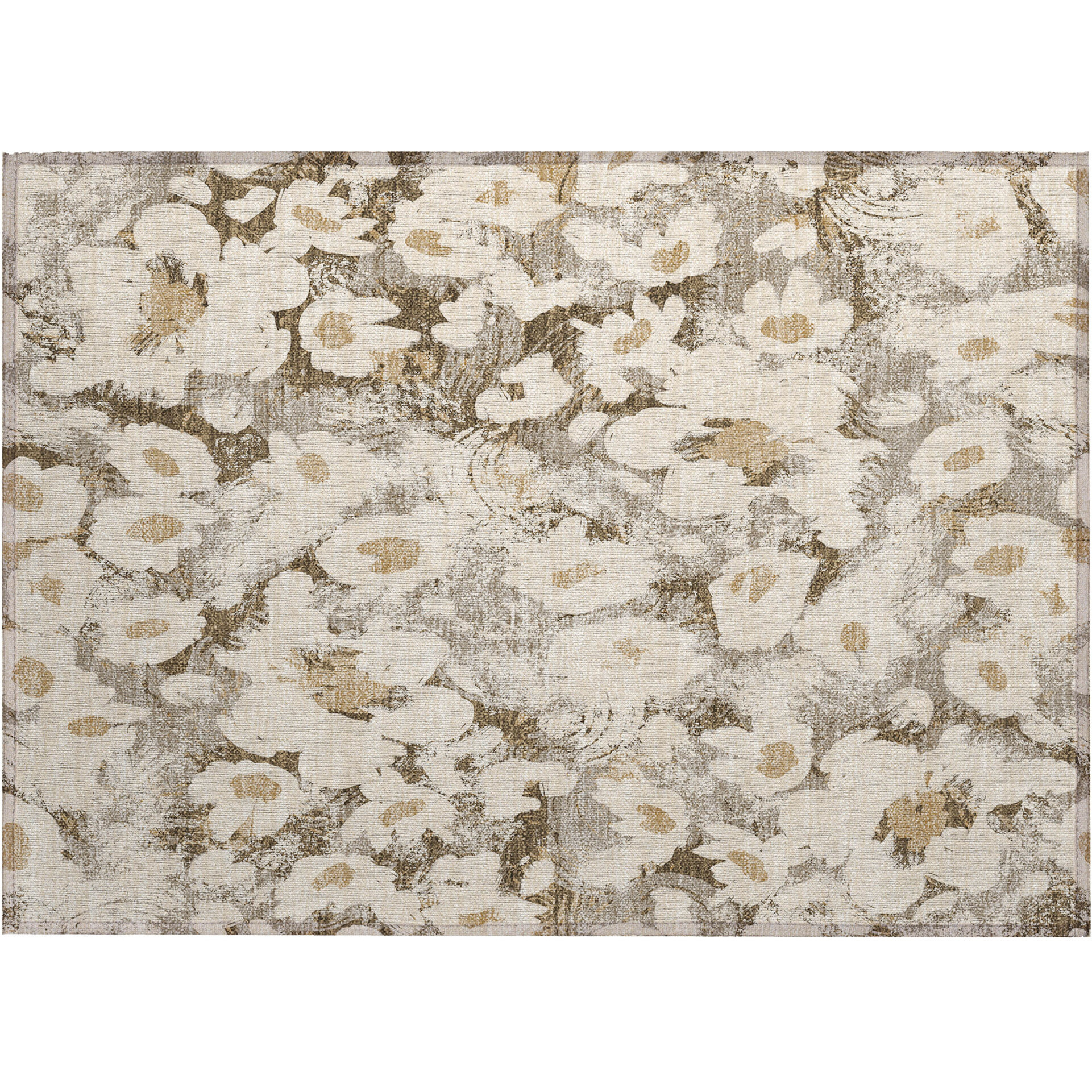 2' X 3' Khaki Floral Washable Non Skid Indoor Outdoor Area Rug