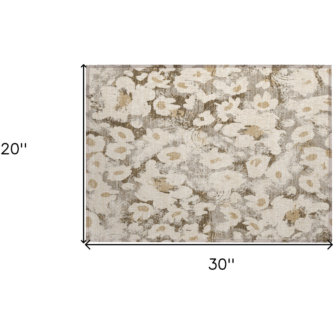 2' X 3' Khaki Floral Washable Non Skid Indoor Outdoor Area Rug
