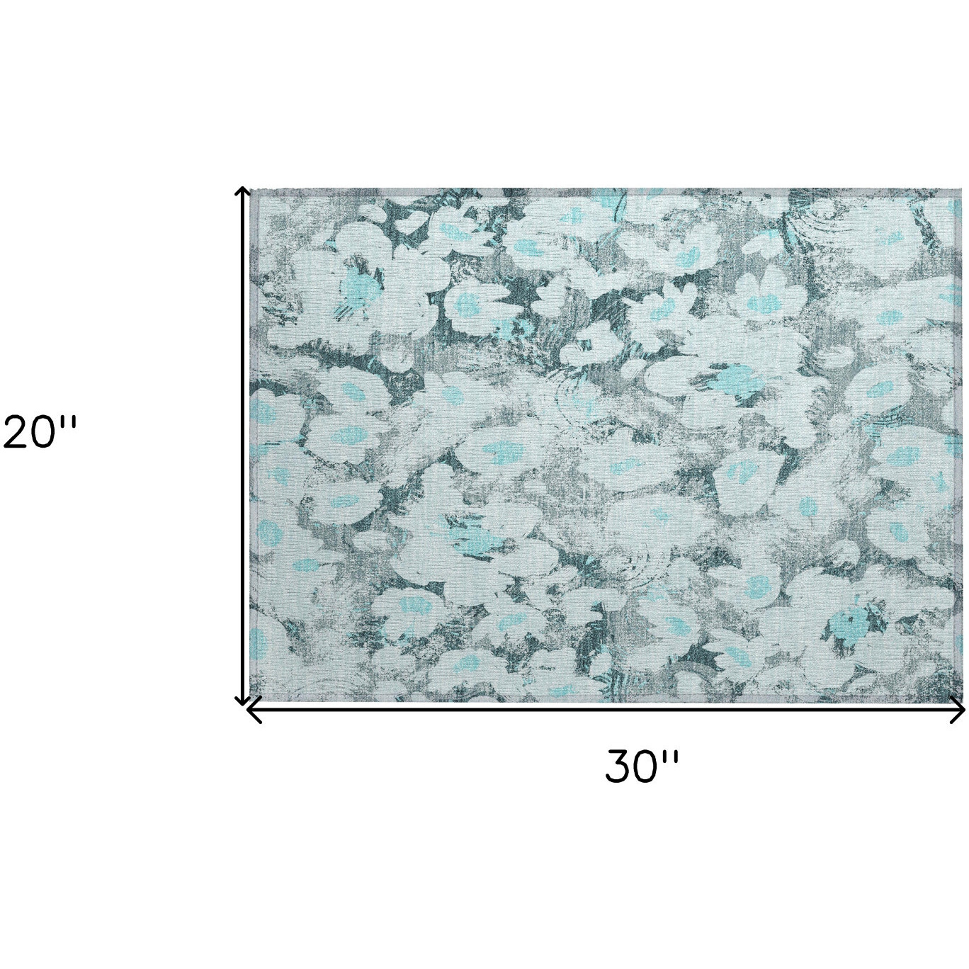 2' X 3' Teal Floral Washable Non Skid Indoor Outdoor Area Rug