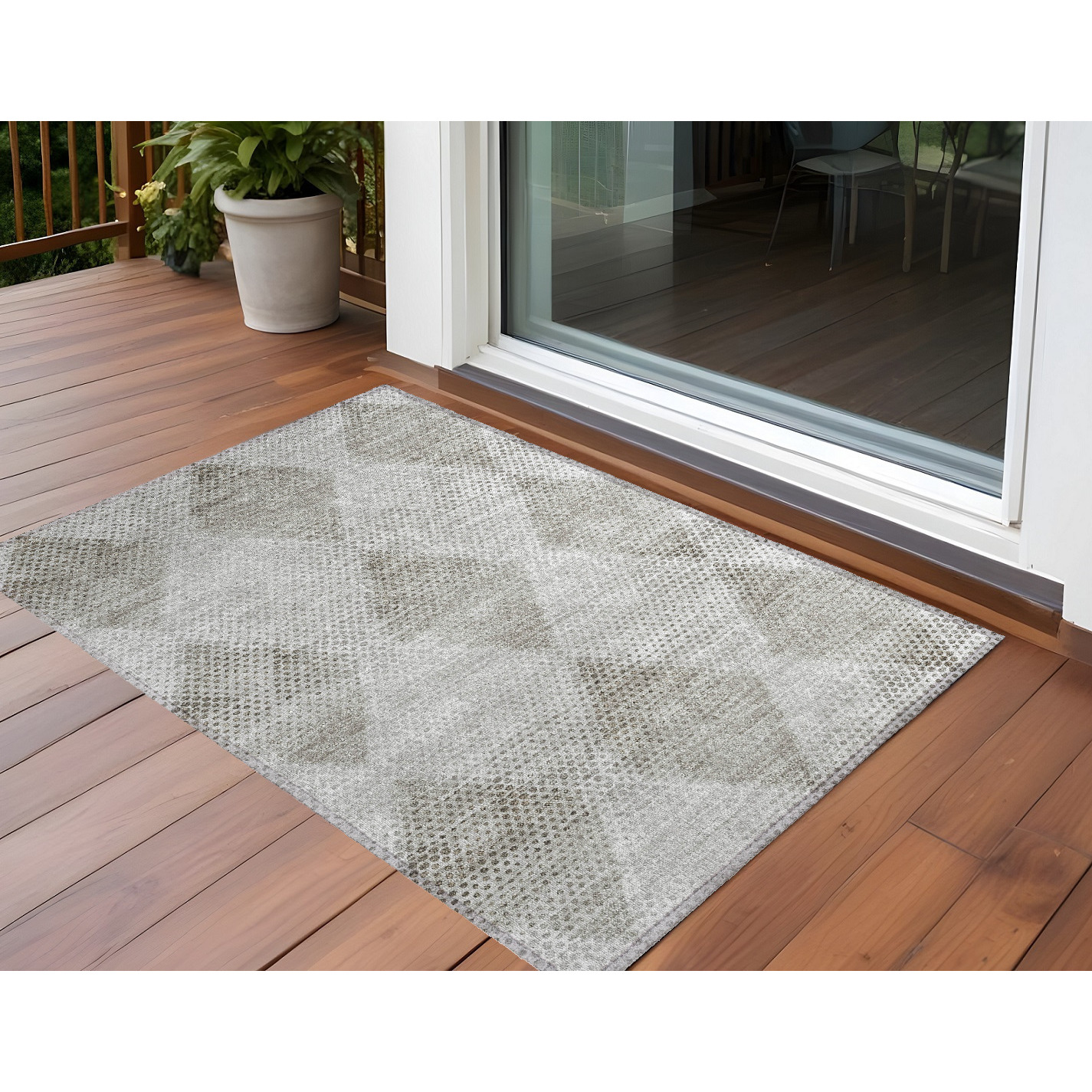 2' X 3' Gray Geometric Washable Non Skid Indoor Outdoor Area Rug