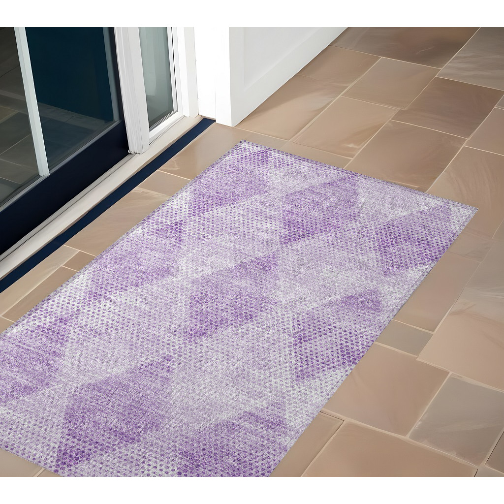 2' X 3' Lavender Geometric Washable Non Skid Indoor Outdoor Area Rug