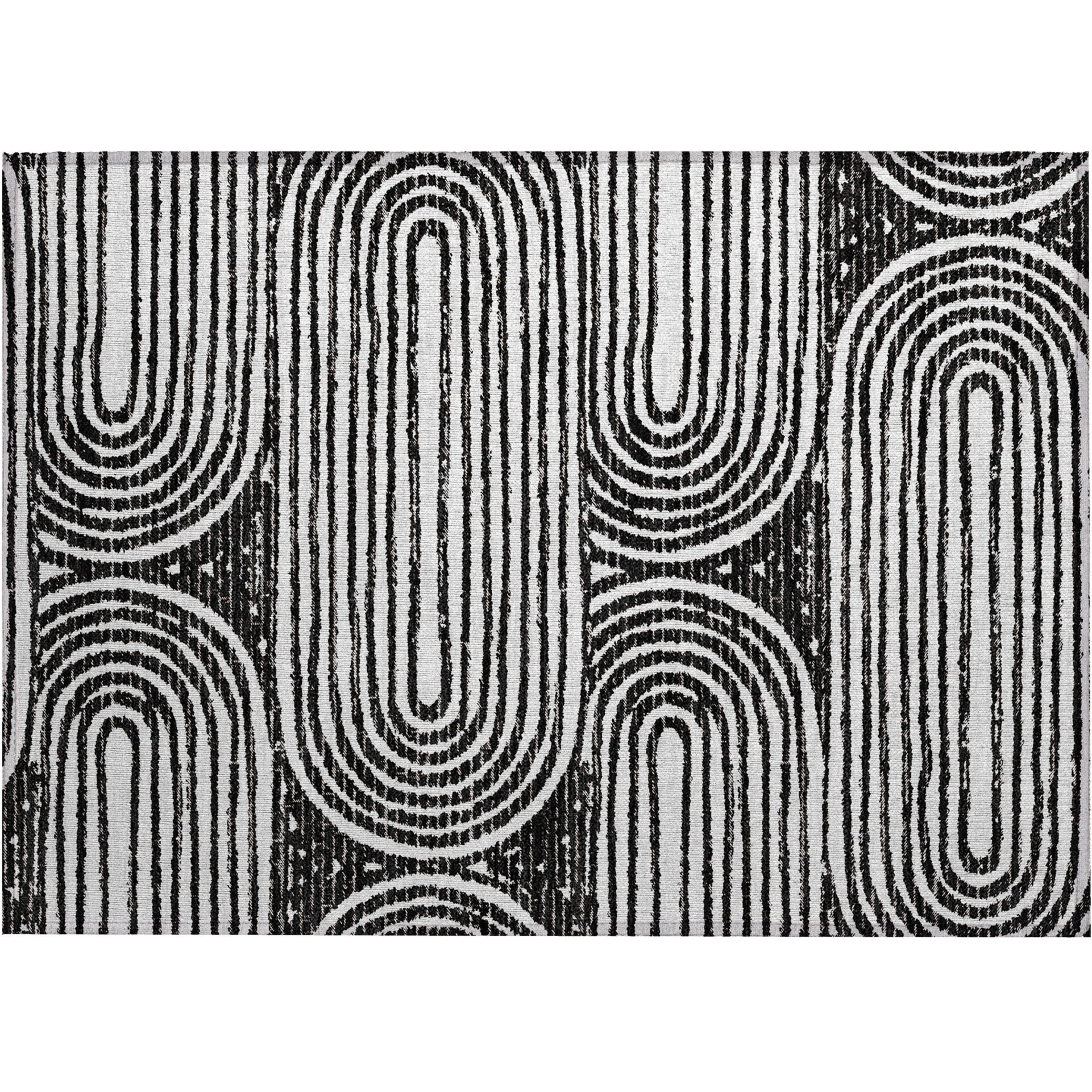 2' X 3' Black and White Abstract Washable Non Skid Indoor Outdoor Area Rug