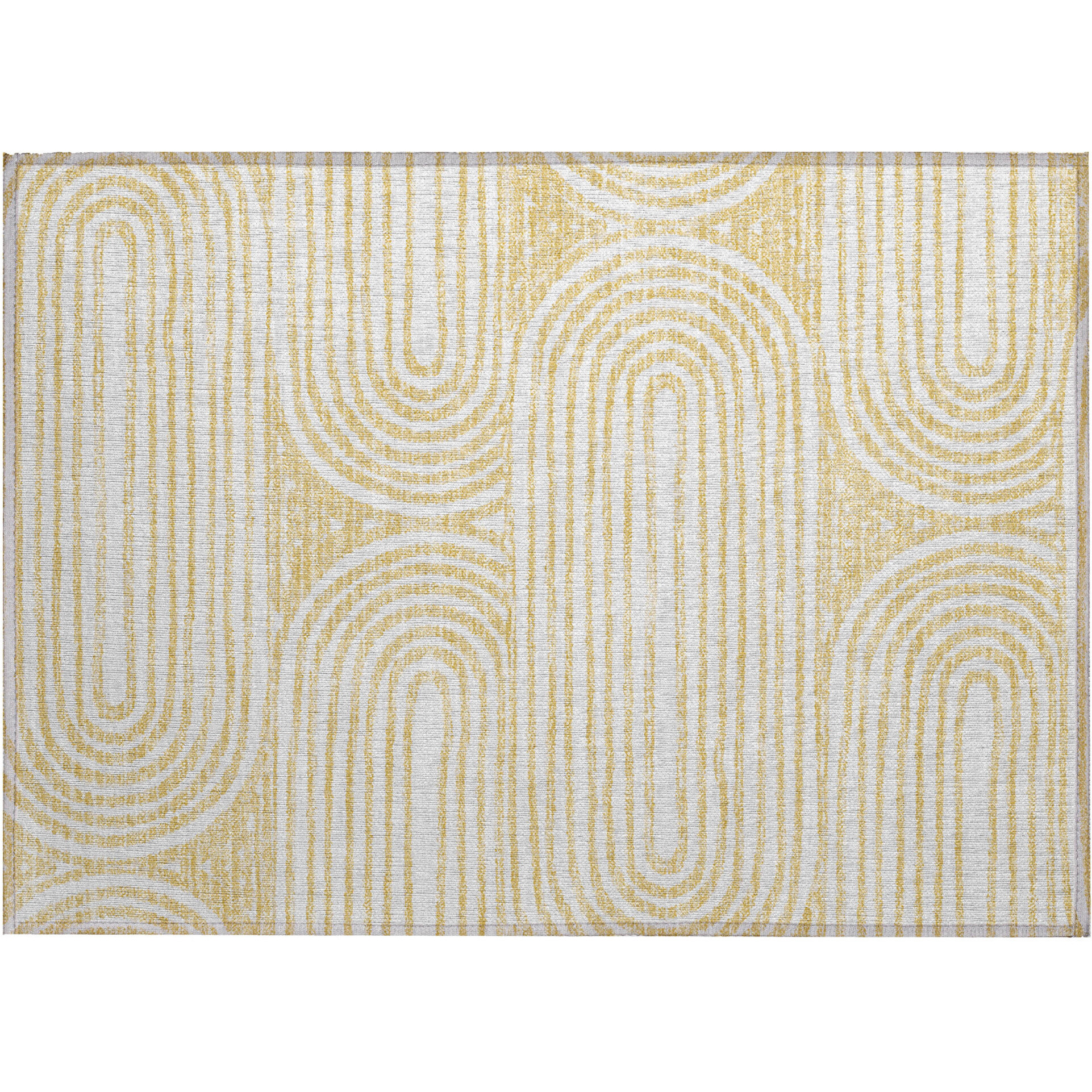 2' X 3' Gold and White Abstract Washable Non Skid Indoor Outdoor Area Rug