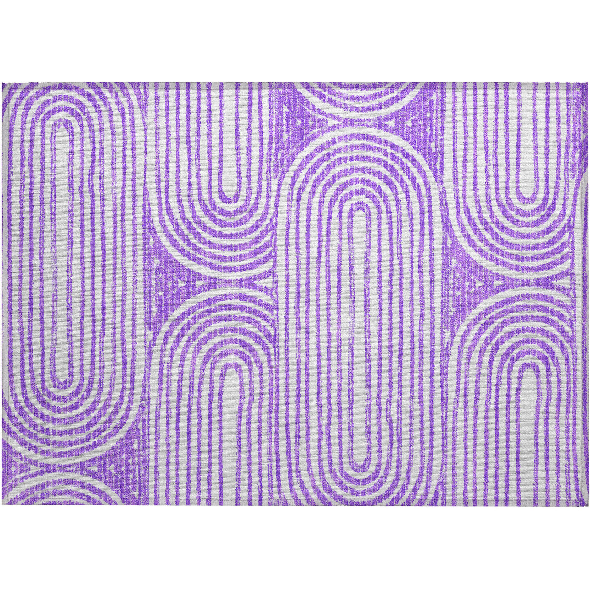 2' X 3' Purple and White Abstract Washable Non Skid Indoor Outdoor Area Rug