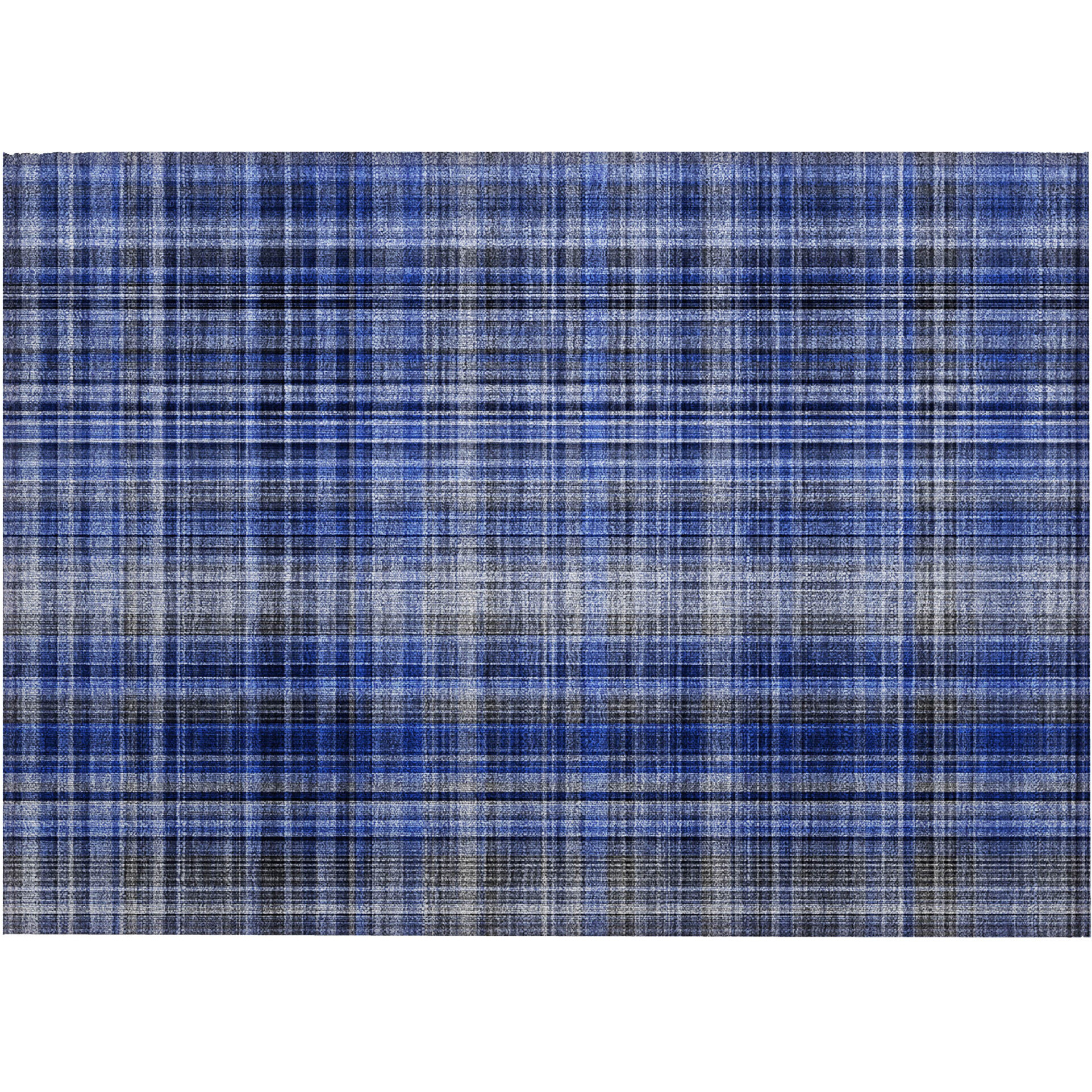 2' X 3' Navy Blue Plaid Washable Non Skid Indoor Outdoor Area Rug