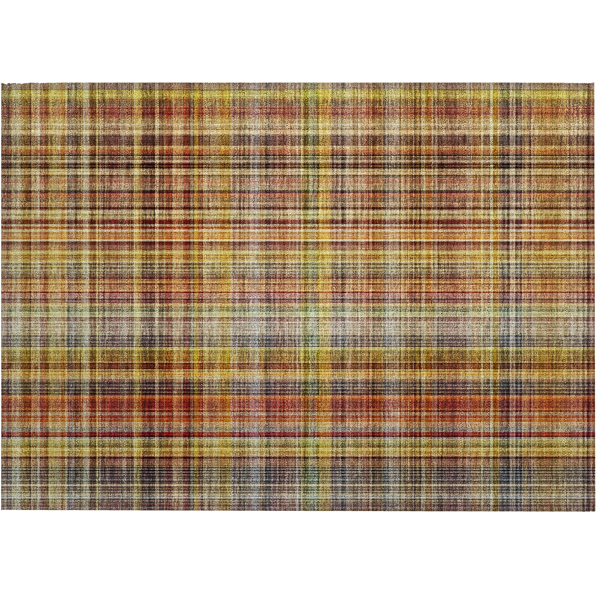 2' X 3' Orange Plaid Washable Non Skid Indoor Outdoor Area Rug