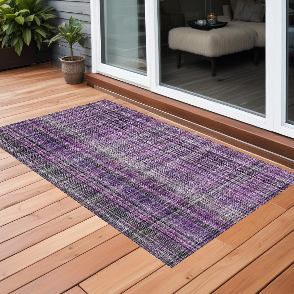2' X 3' Purple Plaid Washable Non Skid Indoor Outdoor Area Rug