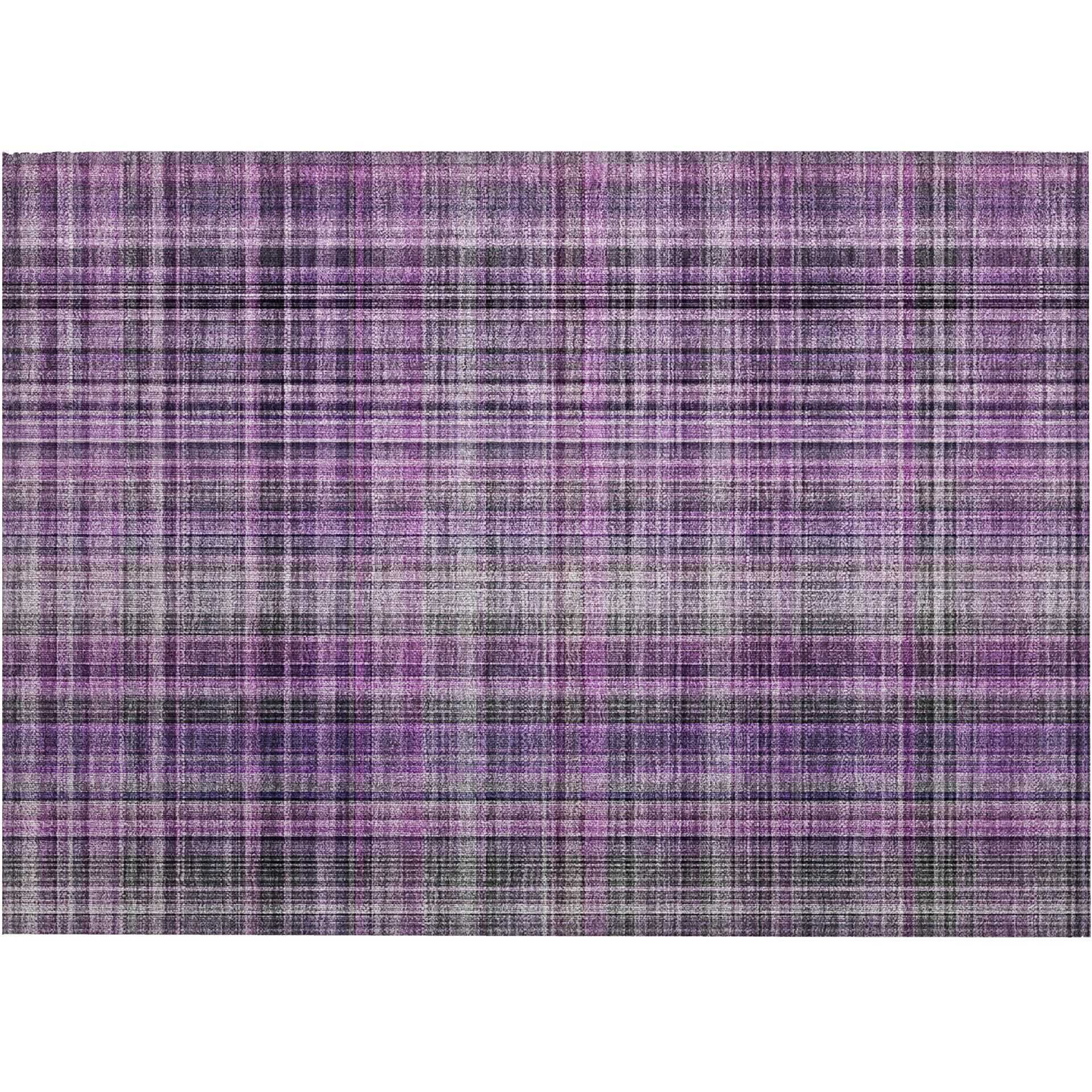 2' X 3' Purple Plaid Washable Non Skid Indoor Outdoor Area Rug