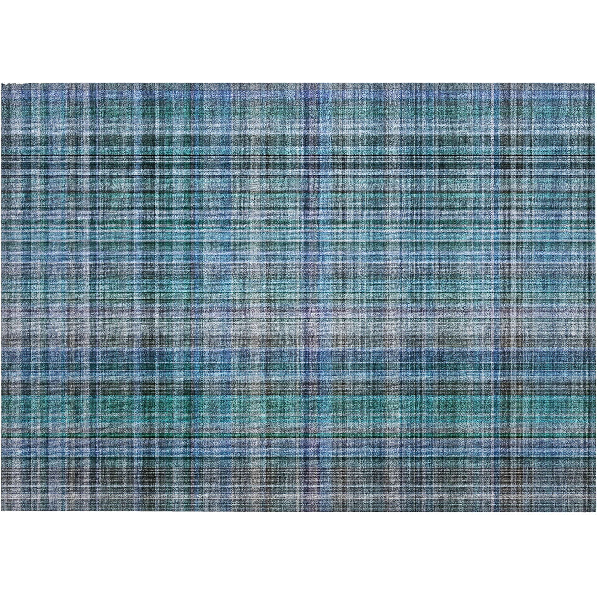 2' X 3' Teal Plaid Washable Non Skid Indoor Outdoor Area Rug