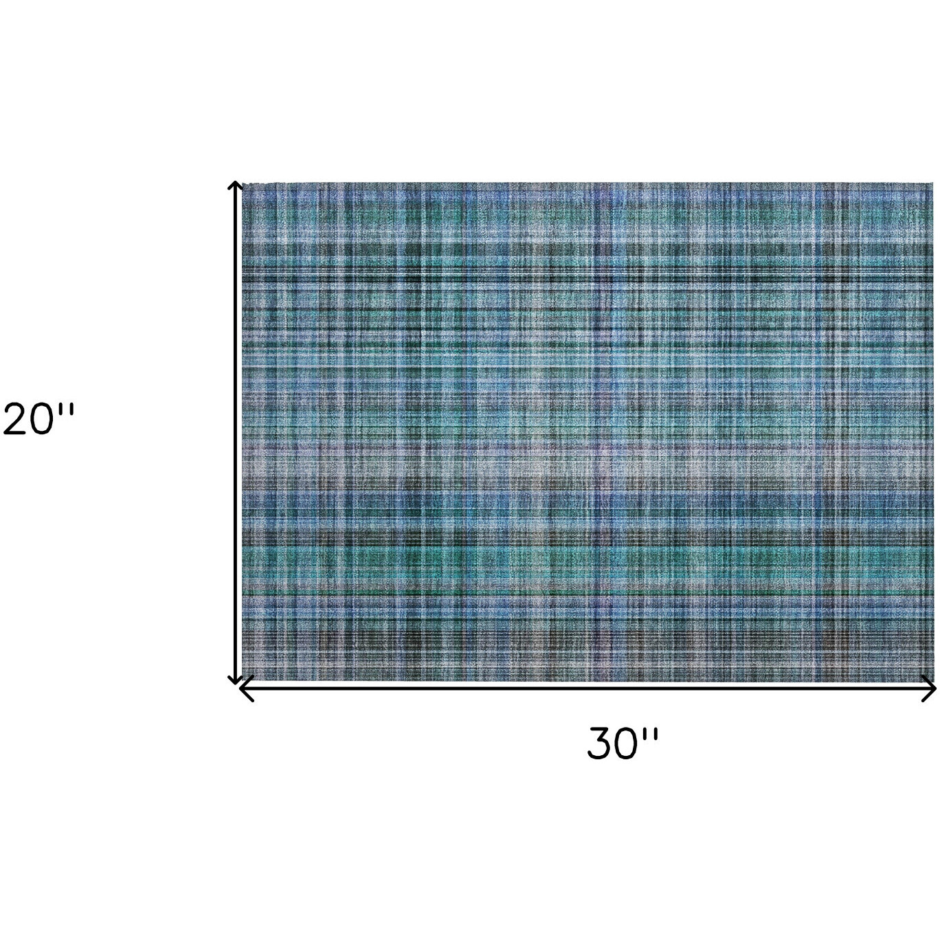 2' X 3' Teal Plaid Washable Non Skid Indoor Outdoor Area Rug