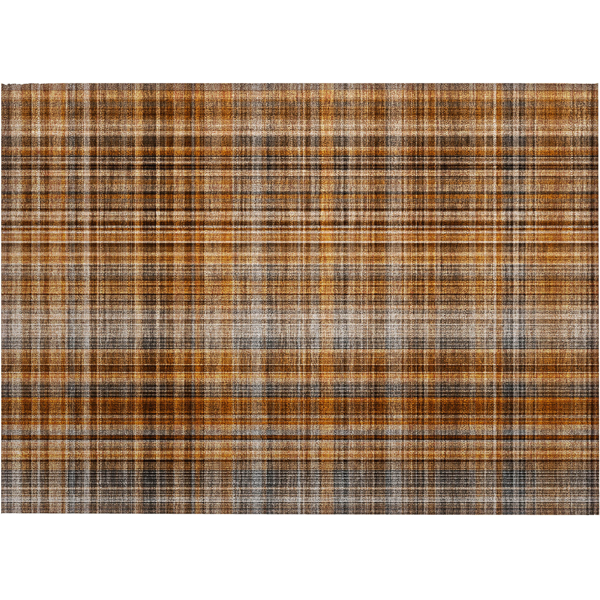 2' X 3' Terra Cotta Plaid Washable Non Skid Indoor Outdoor Area Rug