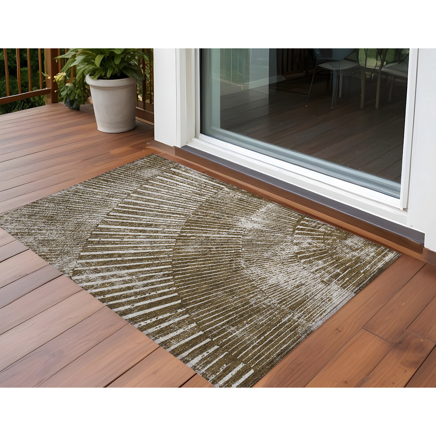 2' X 3' Chocolate Abstract Washable Non Skid Indoor Outdoor Area Rug