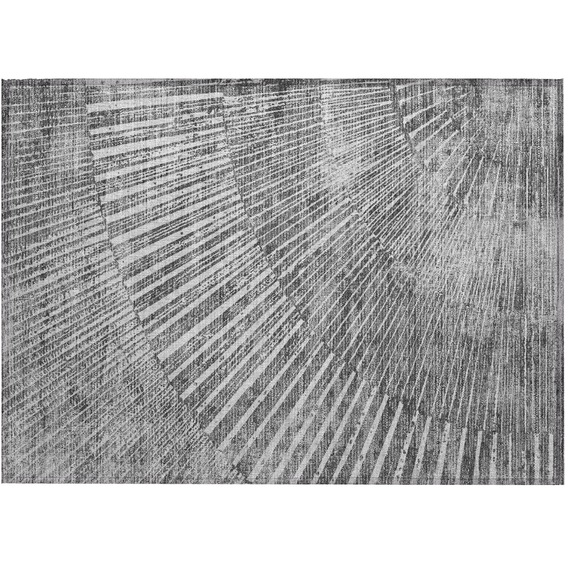 2' X 3' Gray and Ivory Abstract Washable Non Skid Indoor Outdoor Area Rug