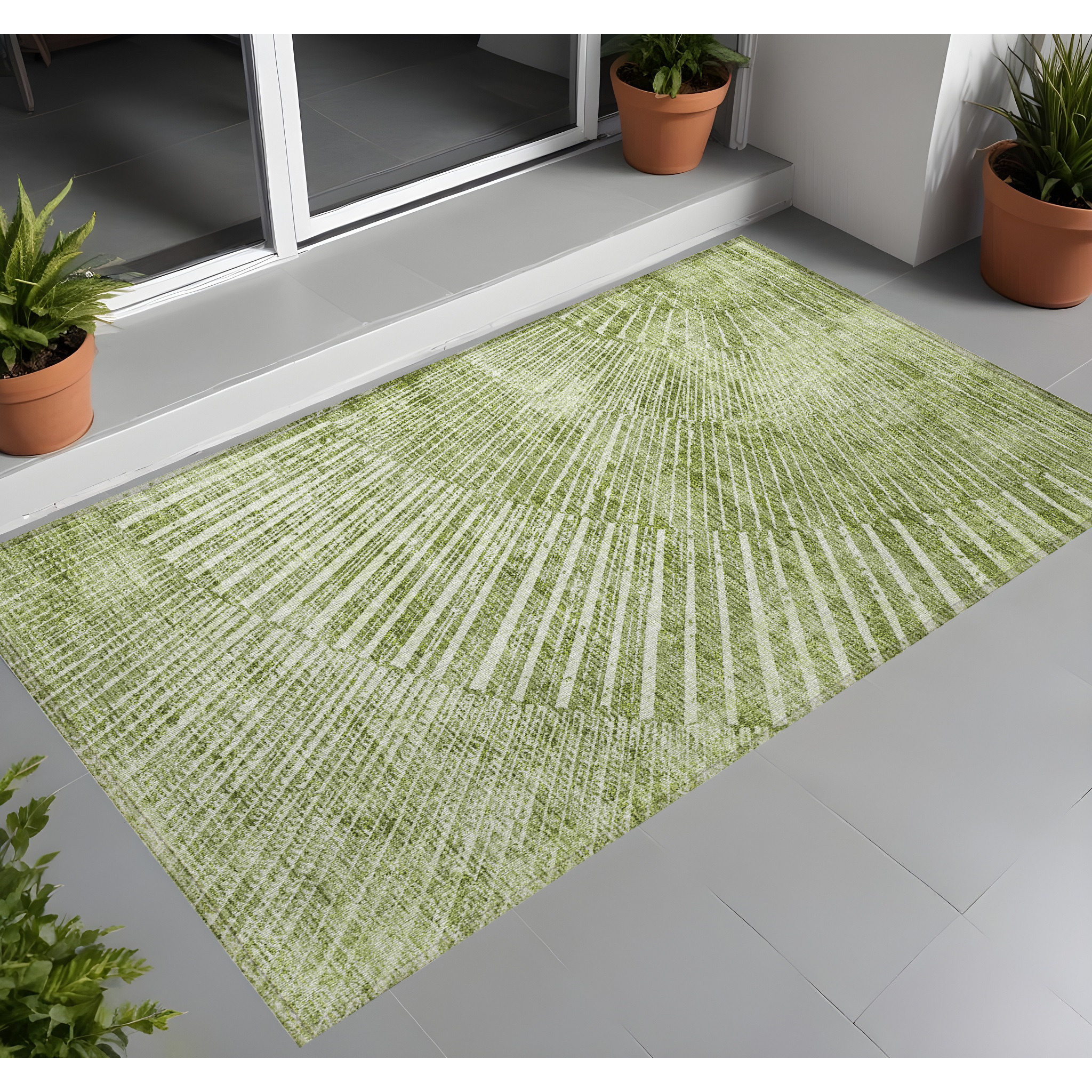 2' X 3' Sage Abstract Washable Non Skid Indoor Outdoor Area Rug