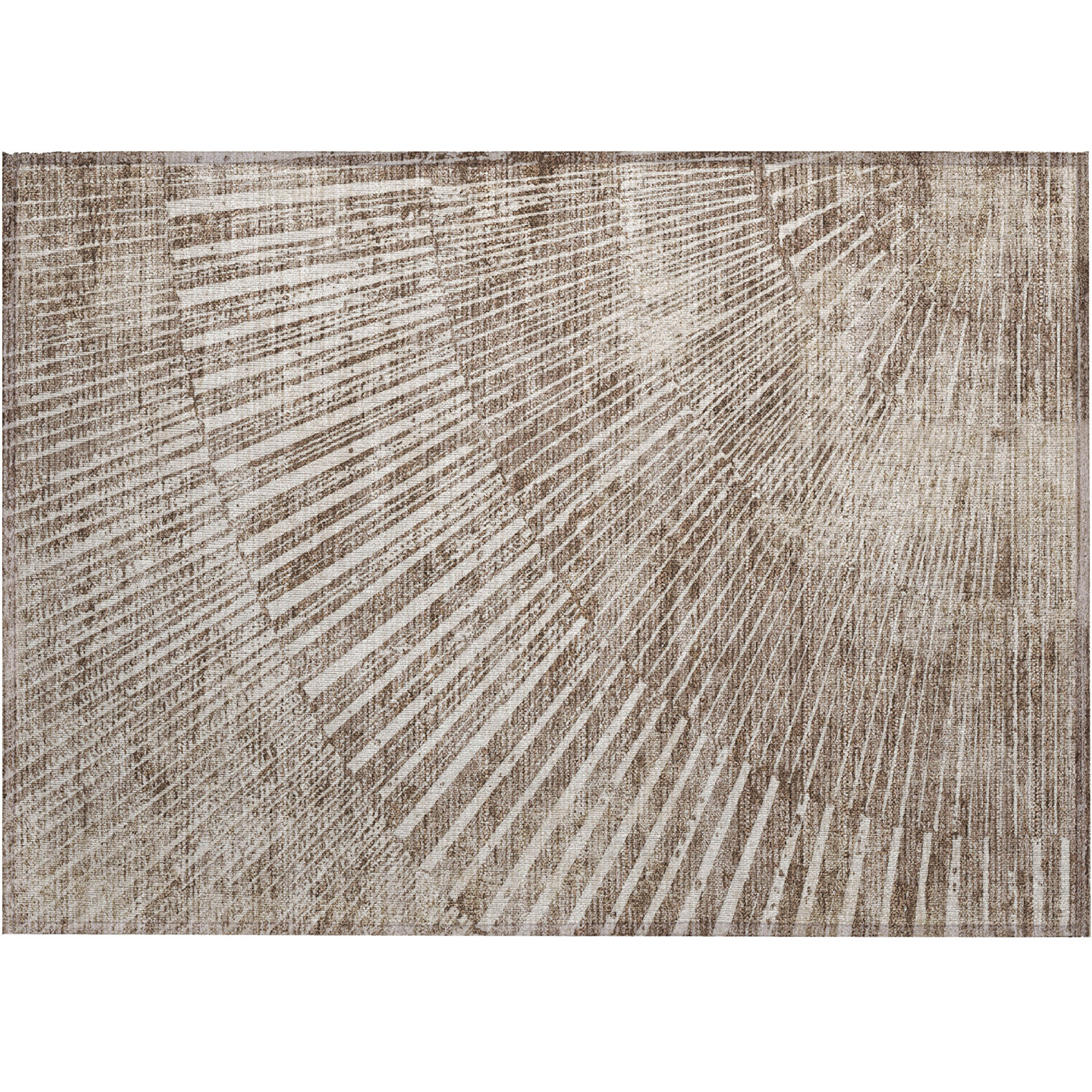 2' X 3' Taupe and Ivory Abstract Washable Non Skid Indoor Outdoor Area Rug