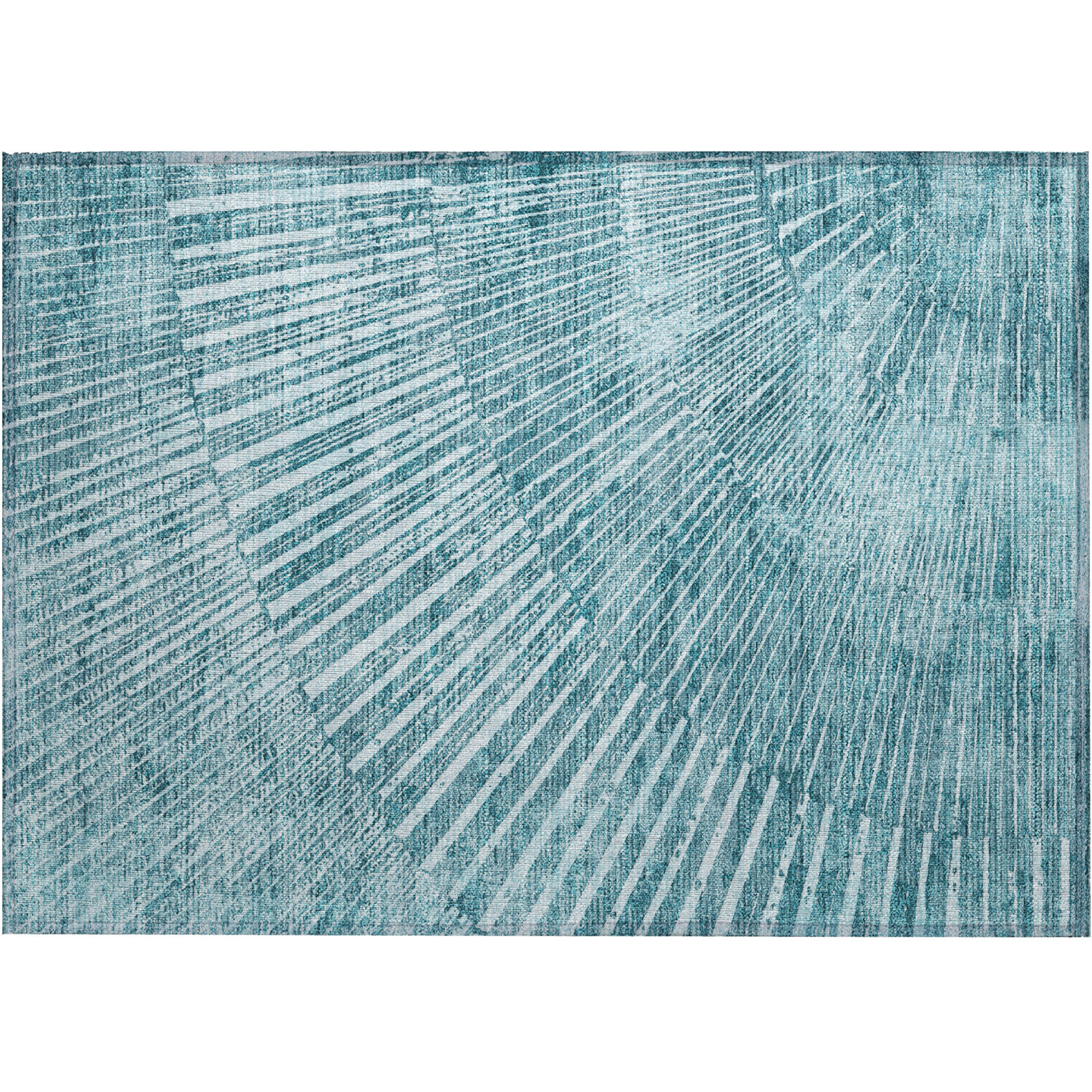 2' X 3' Teal Abstract Washable Non Skid Indoor Outdoor Area Rug