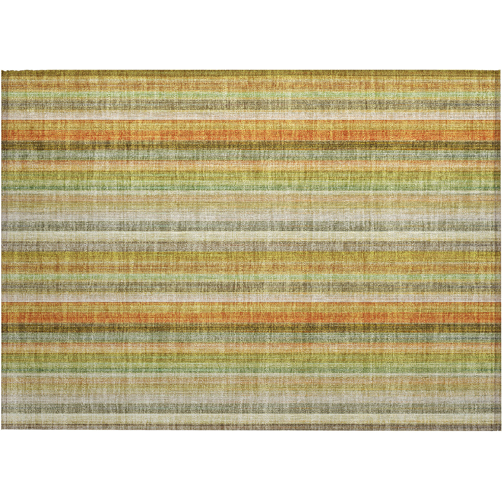 2' X 3' Tan Orange and Green Striped Washable Non Skid Indoor Outdoor Area Rug