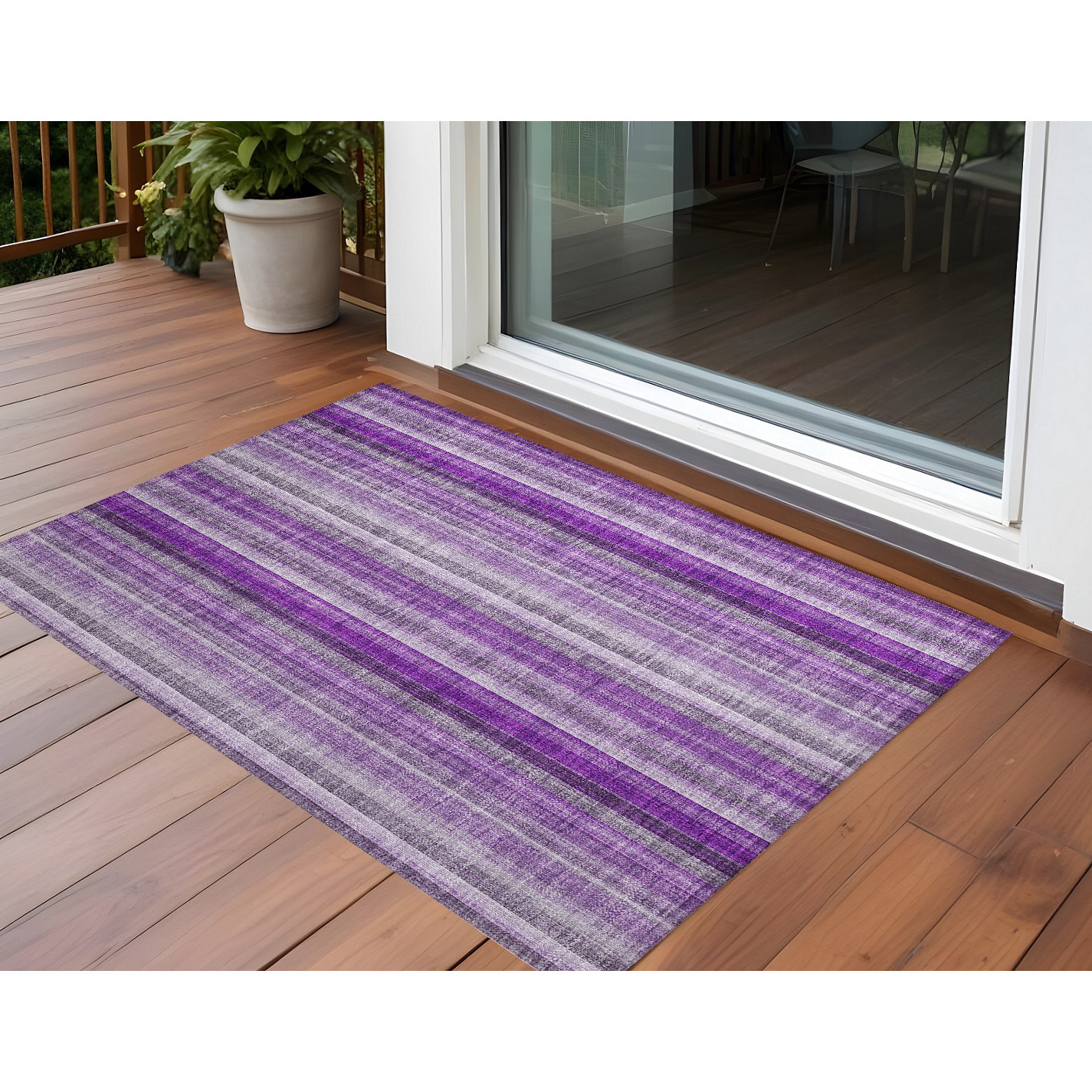 2' X 3' Purple Striped Washable Non Skid Indoor Outdoor Area Rug