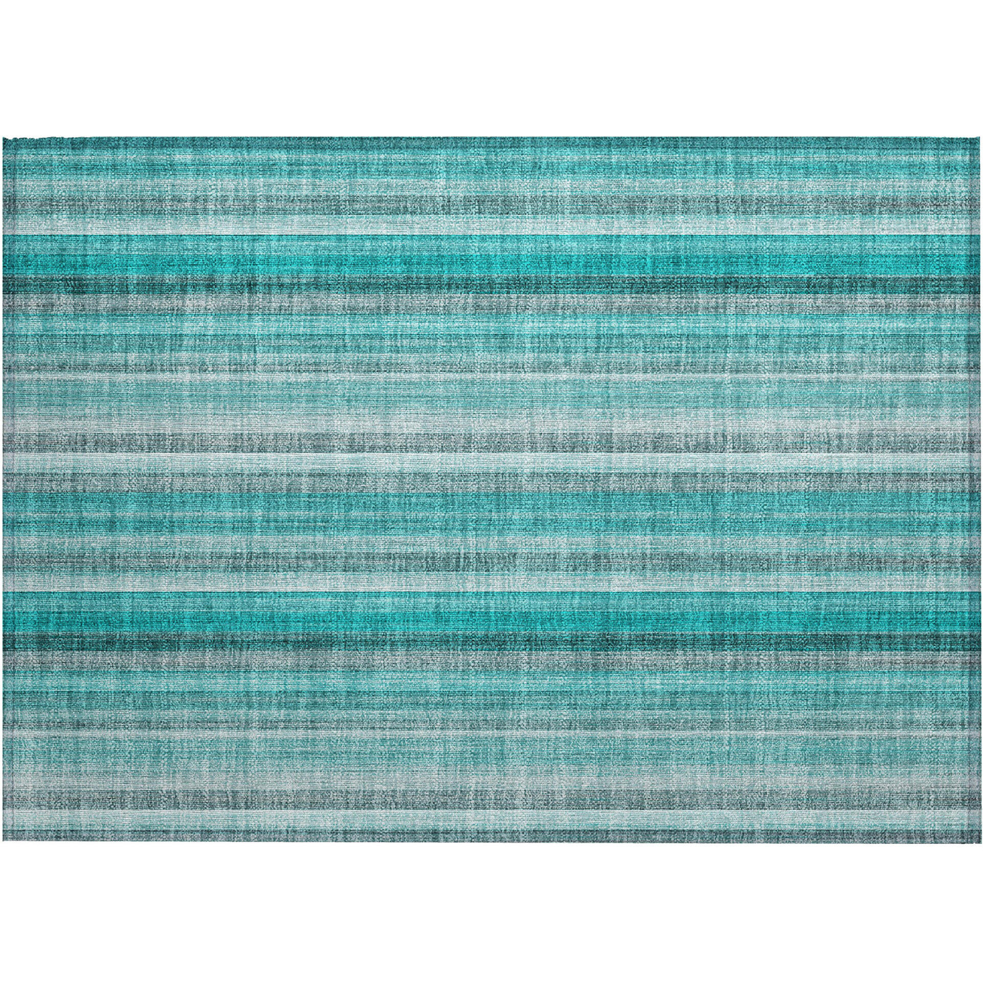 2' X 3' Teal and Gray Striped Washable Non Skid Indoor Outdoor Area Rug