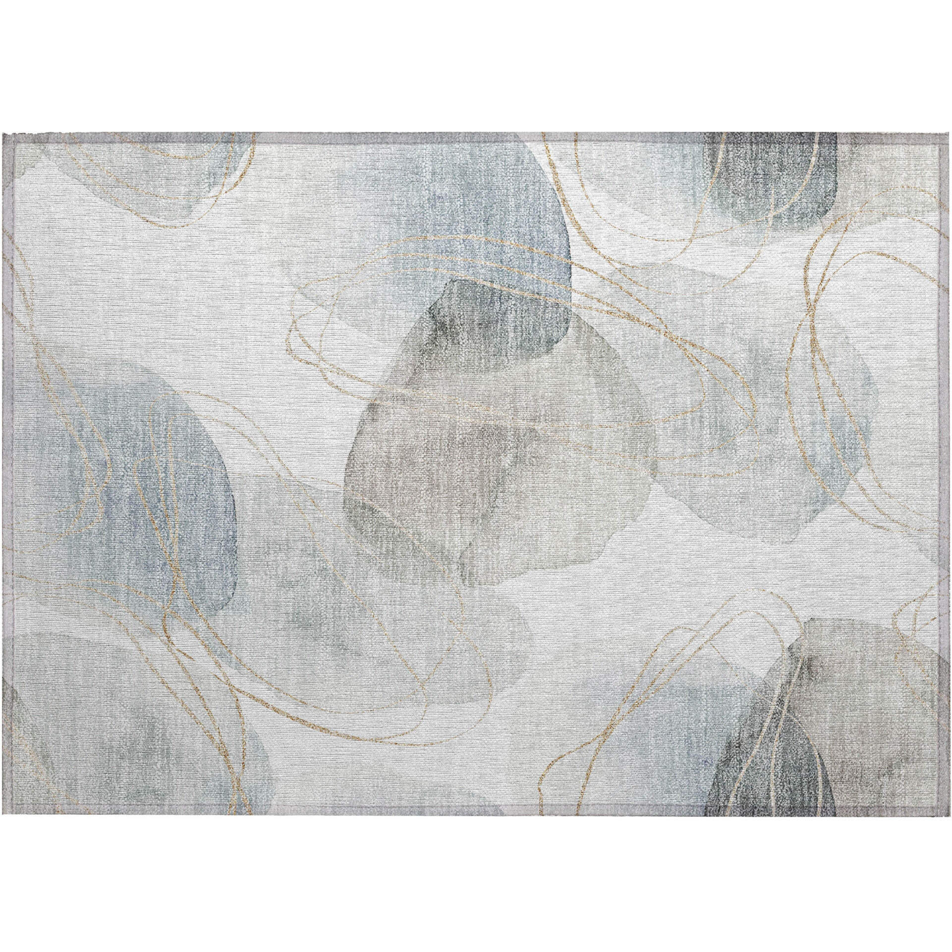 2' X 3' Ivory Blue and Gray Abstract Washable Non Skid Indoor Outdoor Area Rug