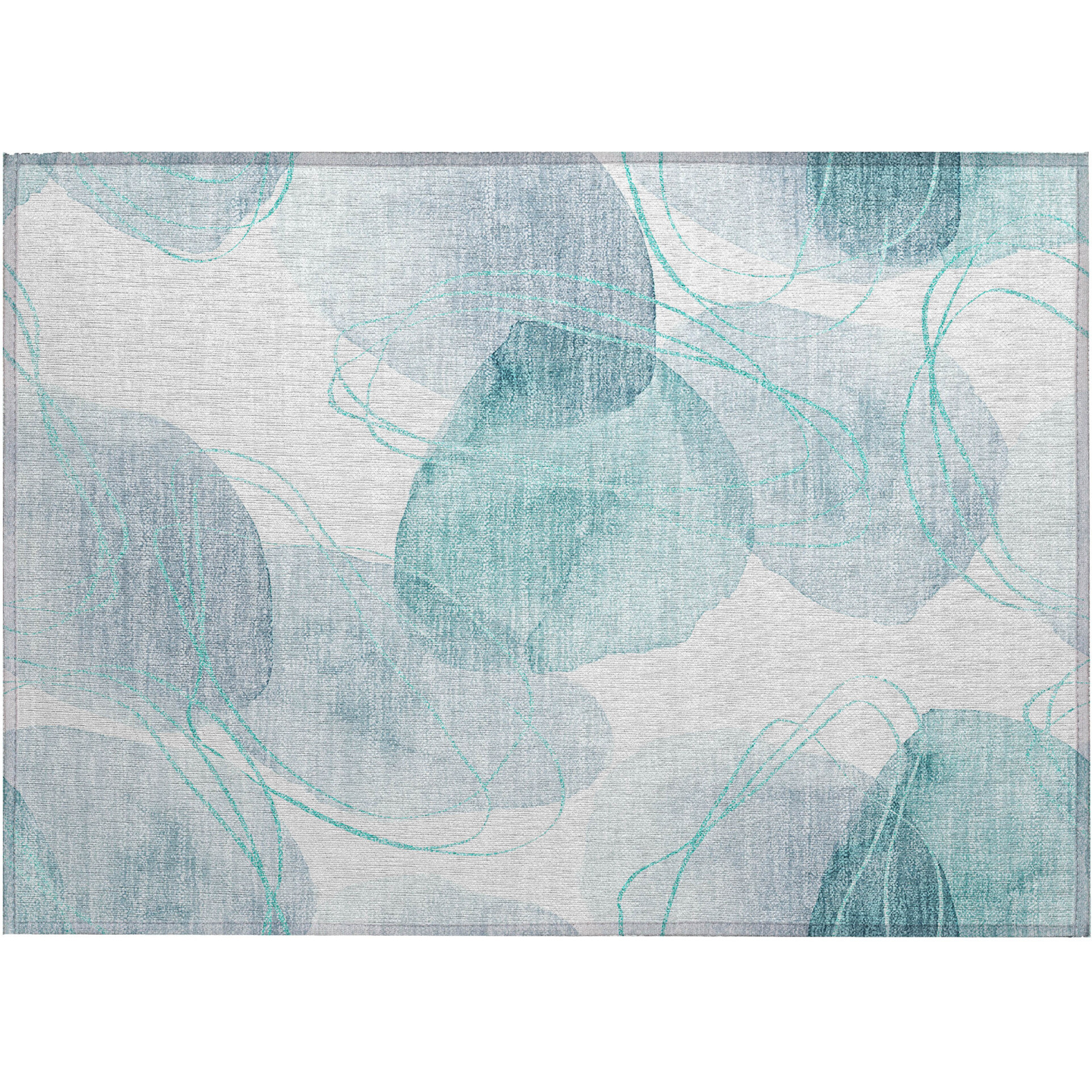 2' X 3' Teal and Ivory Abstract Washable Non Skid Indoor Outdoor Area Rug