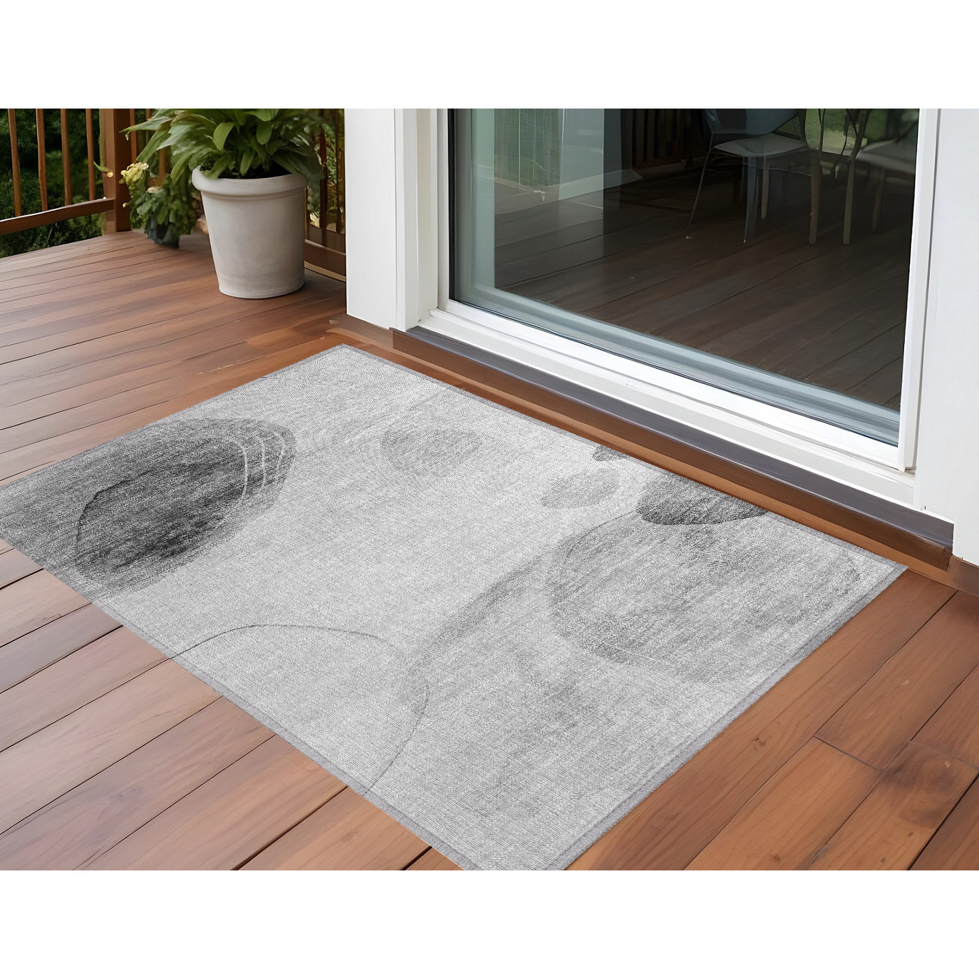 2' X 3' Gray and Light Gray Abstract Washable Non Skid Indoor Outdoor Area Rug