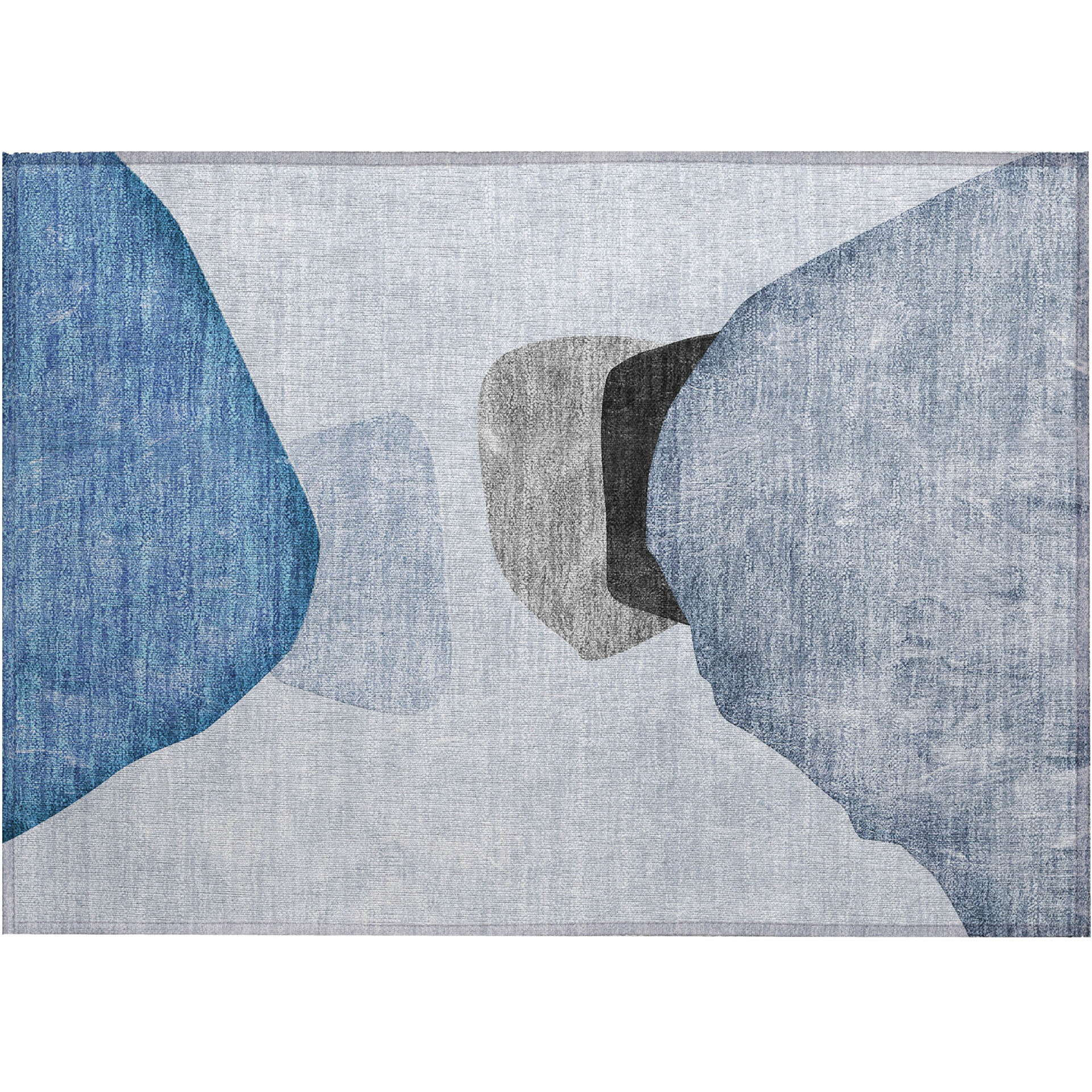2' X 3' Blue Gray and Black Abstract Washable Non Skid Indoor Outdoor Area Rug