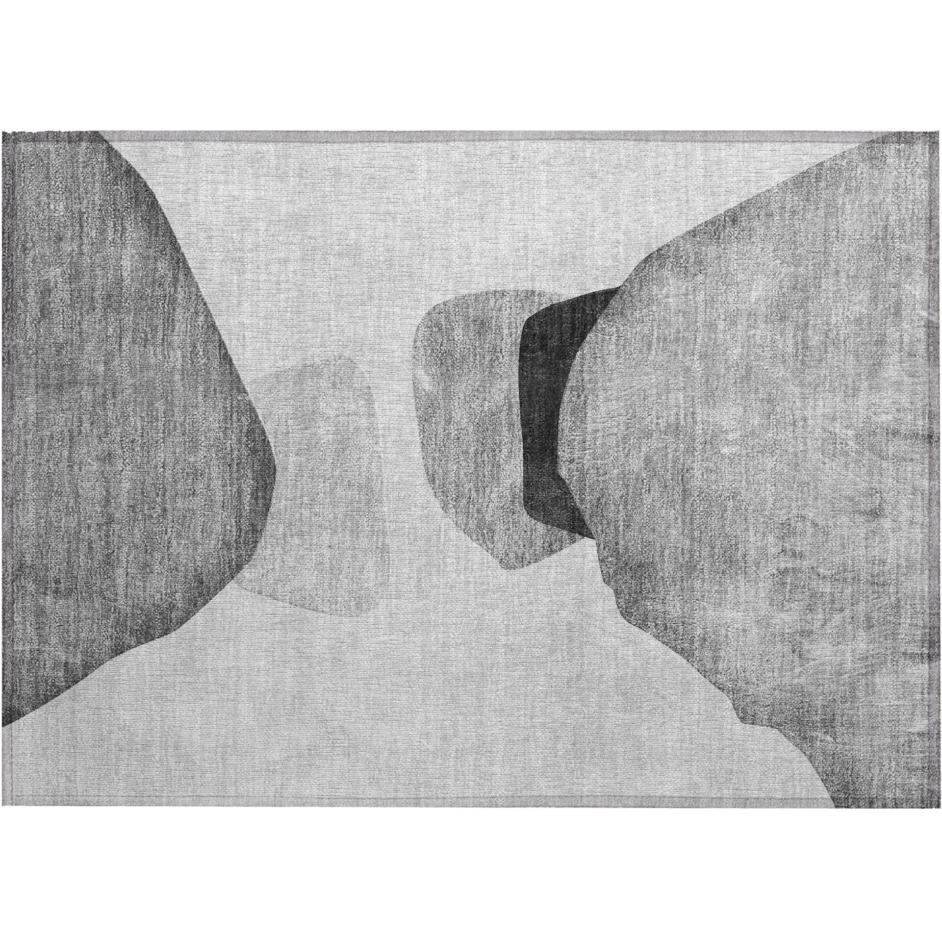 2' X 3' Gray and Black Abstract Washable Non Skid Indoor Outdoor Area Rug