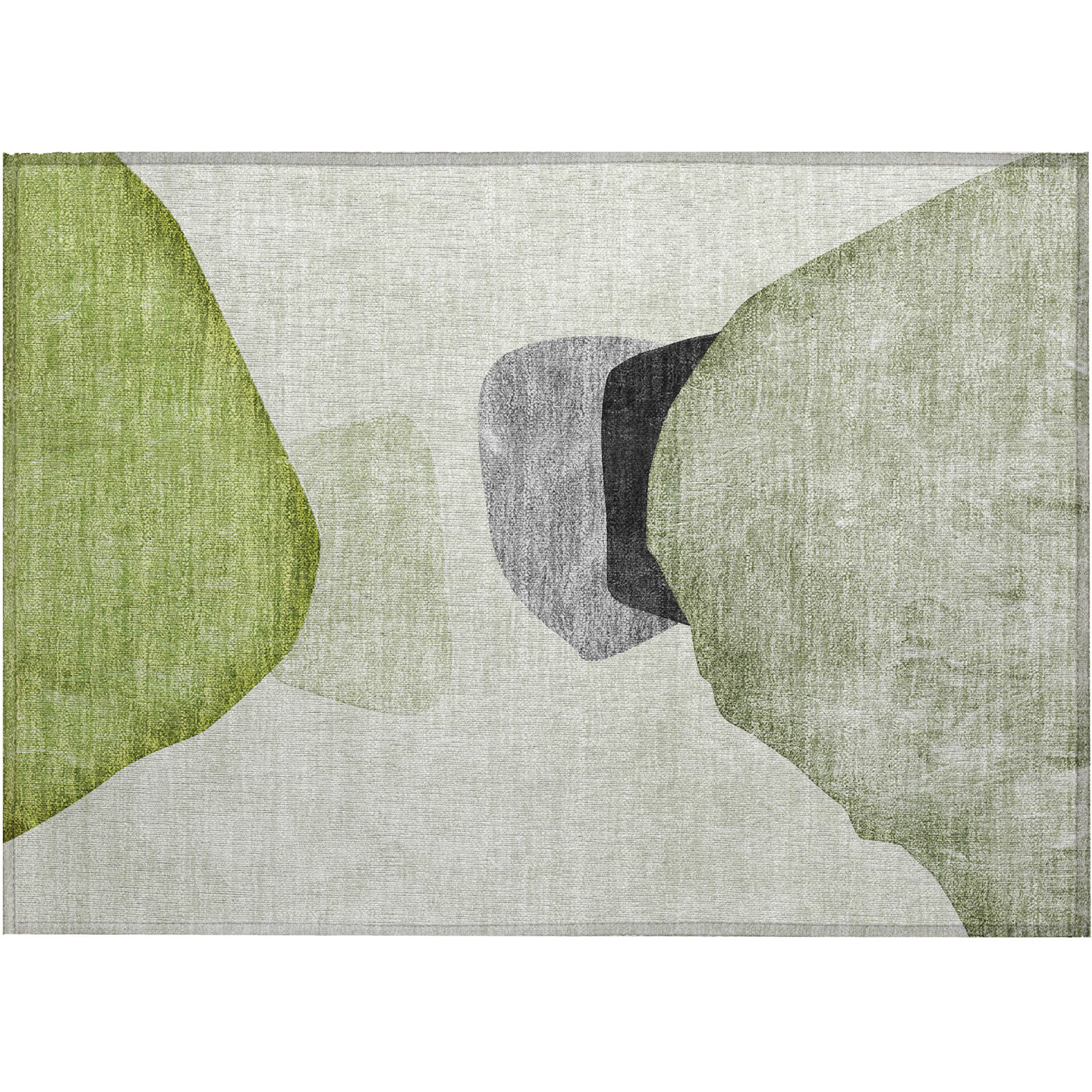 2' X 3' Green Black and Gray Abstract Washable Non Skid Indoor Outdoor Area Rug