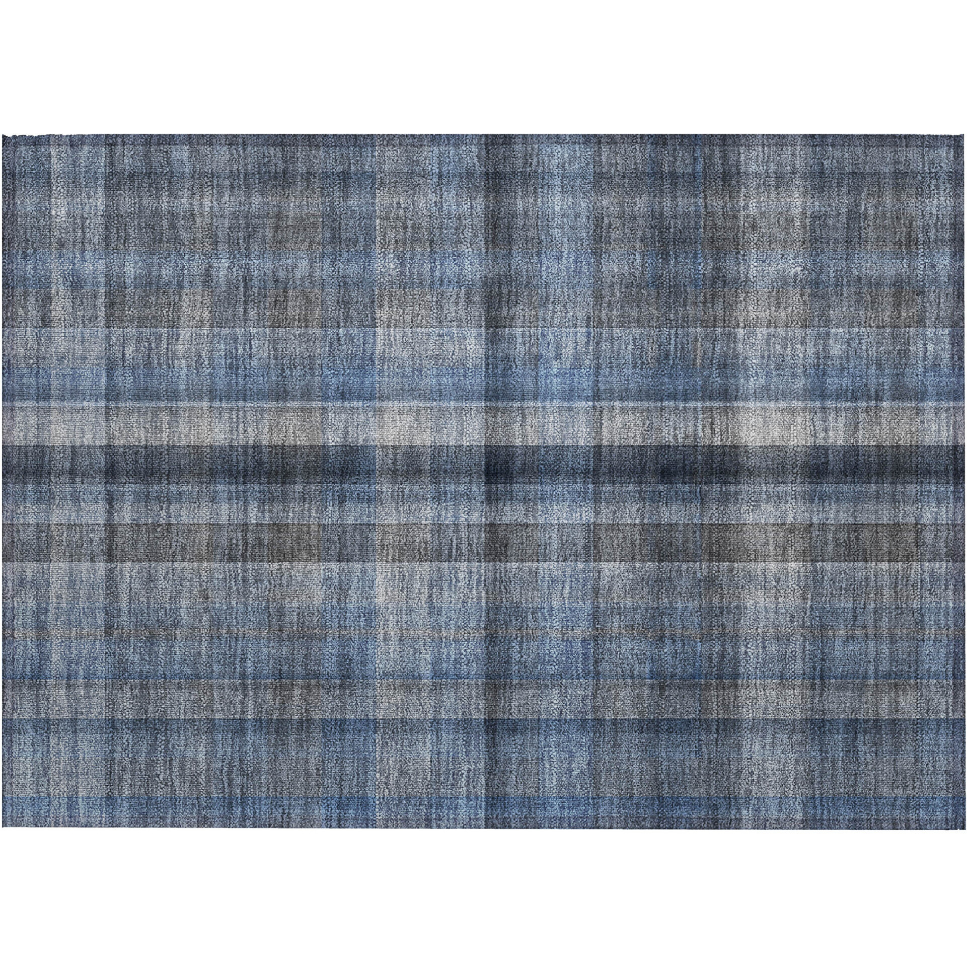 2' X 3' Blue Plaid Washable Non Skid Indoor Outdoor Area Rug