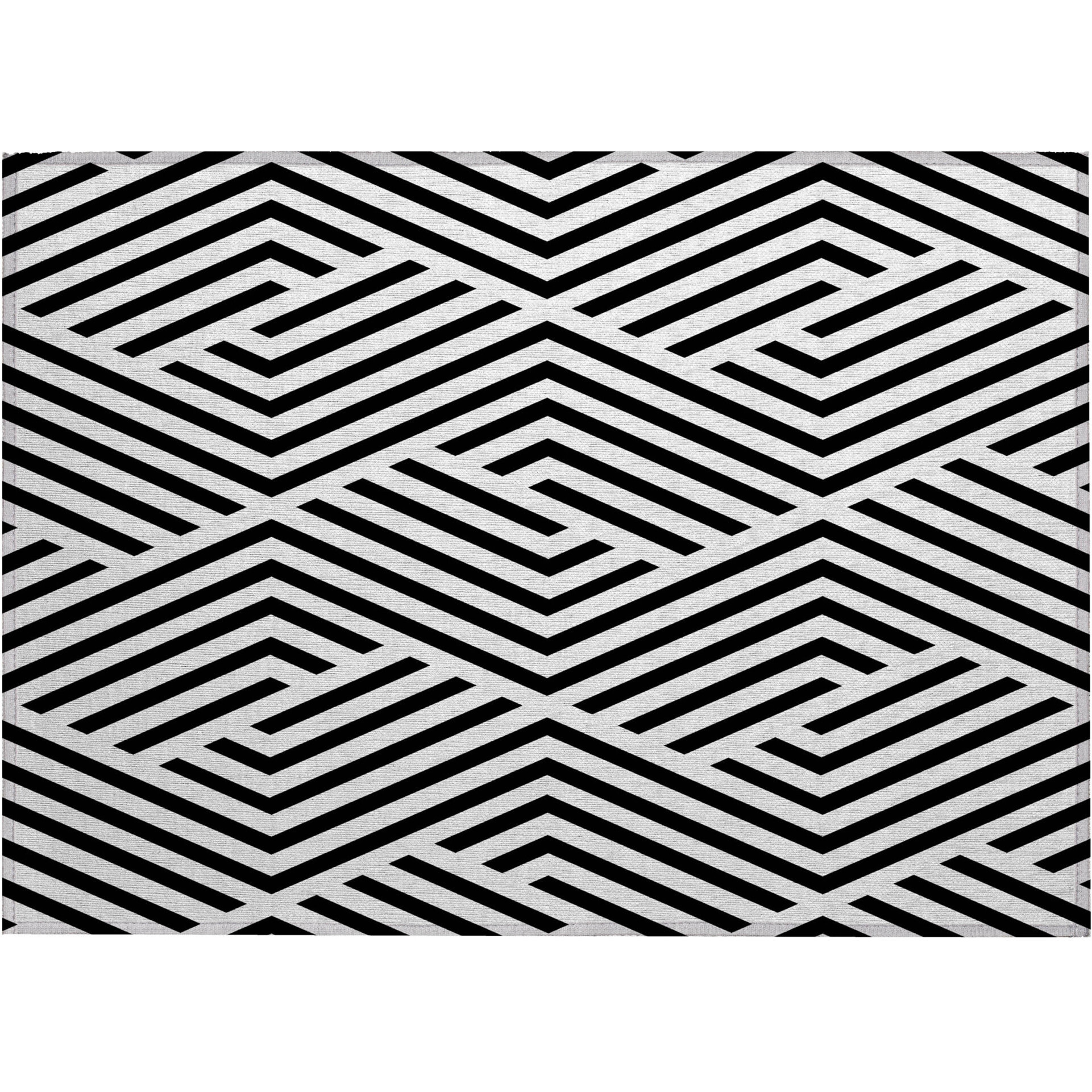 2' X 3' Black and White Geometric Washable Non Skid Indoor Outdoor Area Rug
