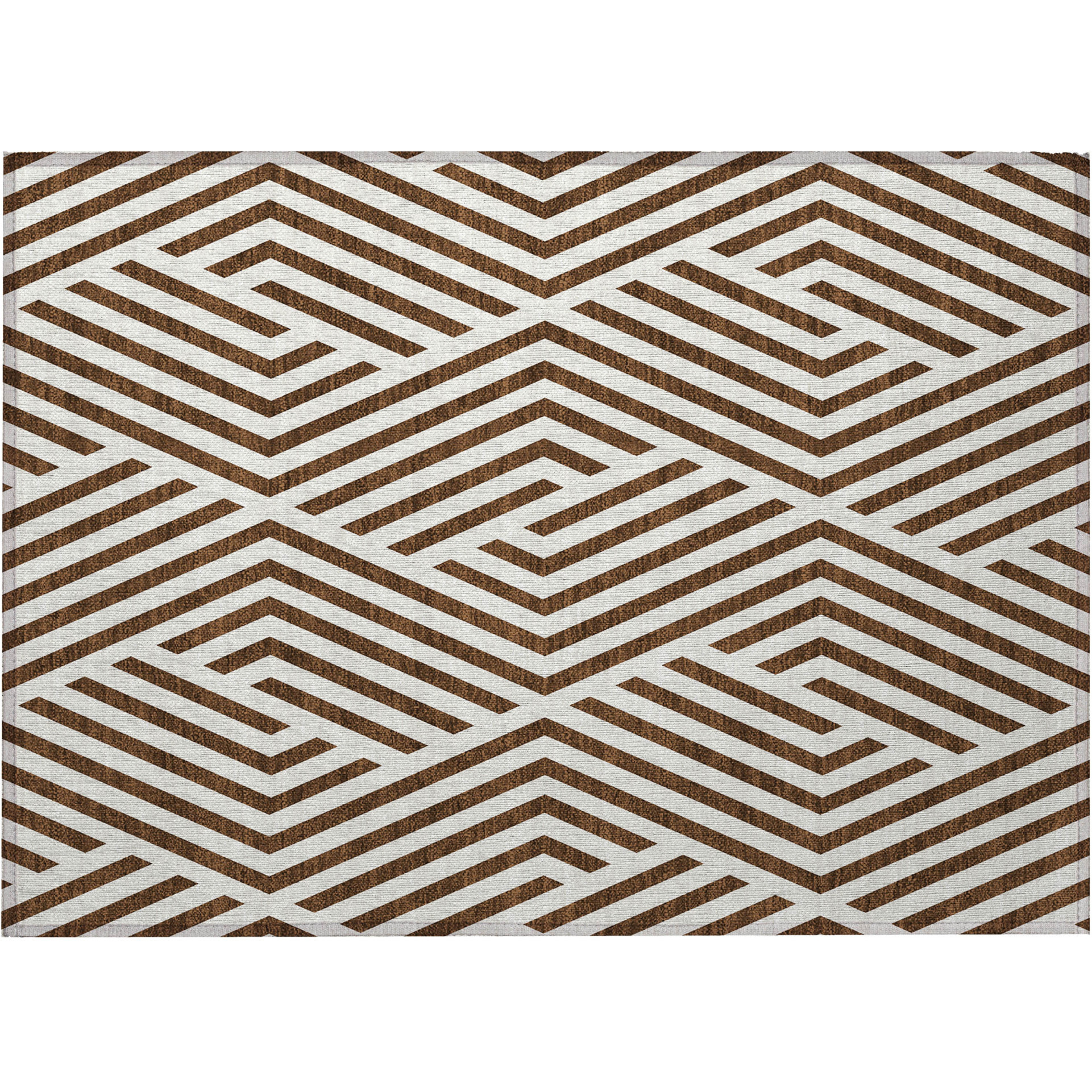 2' X 3' Brown and White Geometric Washable Non Skid Indoor Outdoor Area Rug