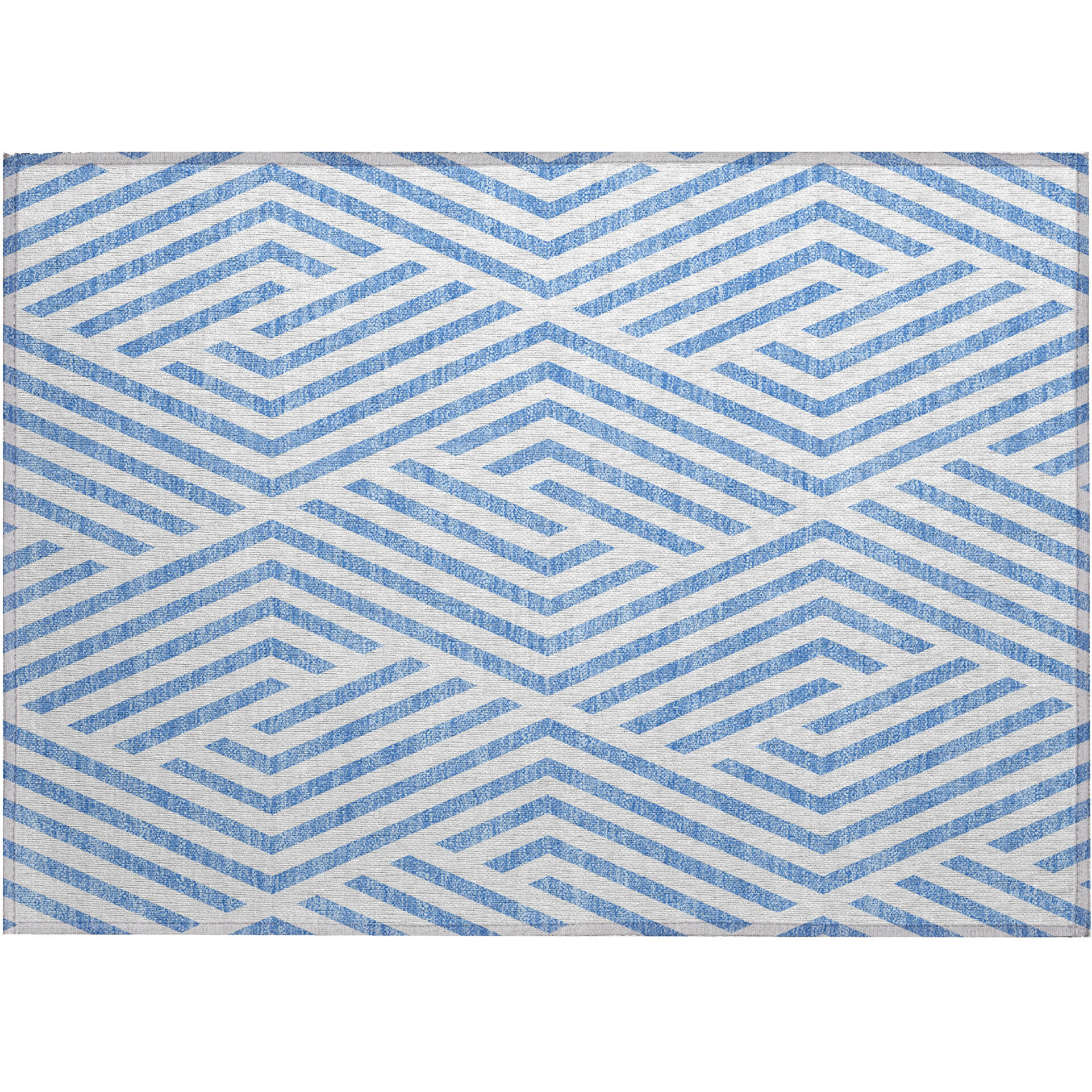2' X 3' Blue and Ivory Geometric Washable Non Skid Indoor Outdoor Area Rug