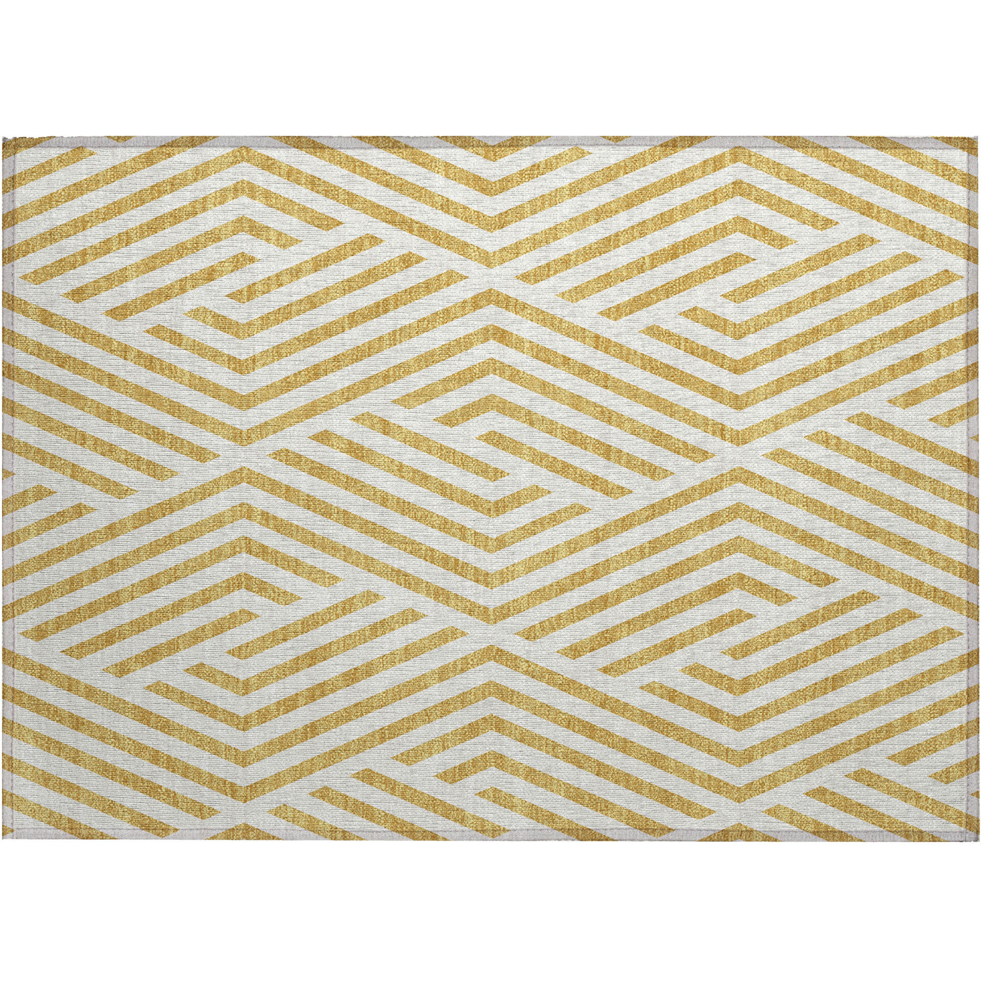 2' X 3' Gold and White Geometric Washable Non Skid Indoor Outdoor Area Rug