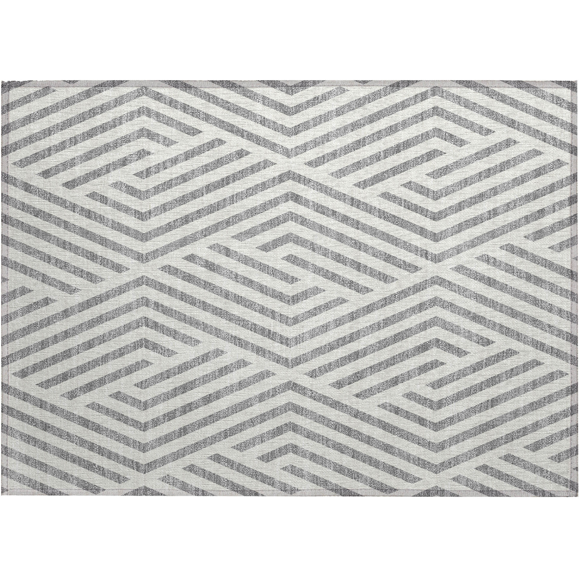 2' X 3' Gray and Ivory Geometric Washable Non Skid Indoor Outdoor Area Rug