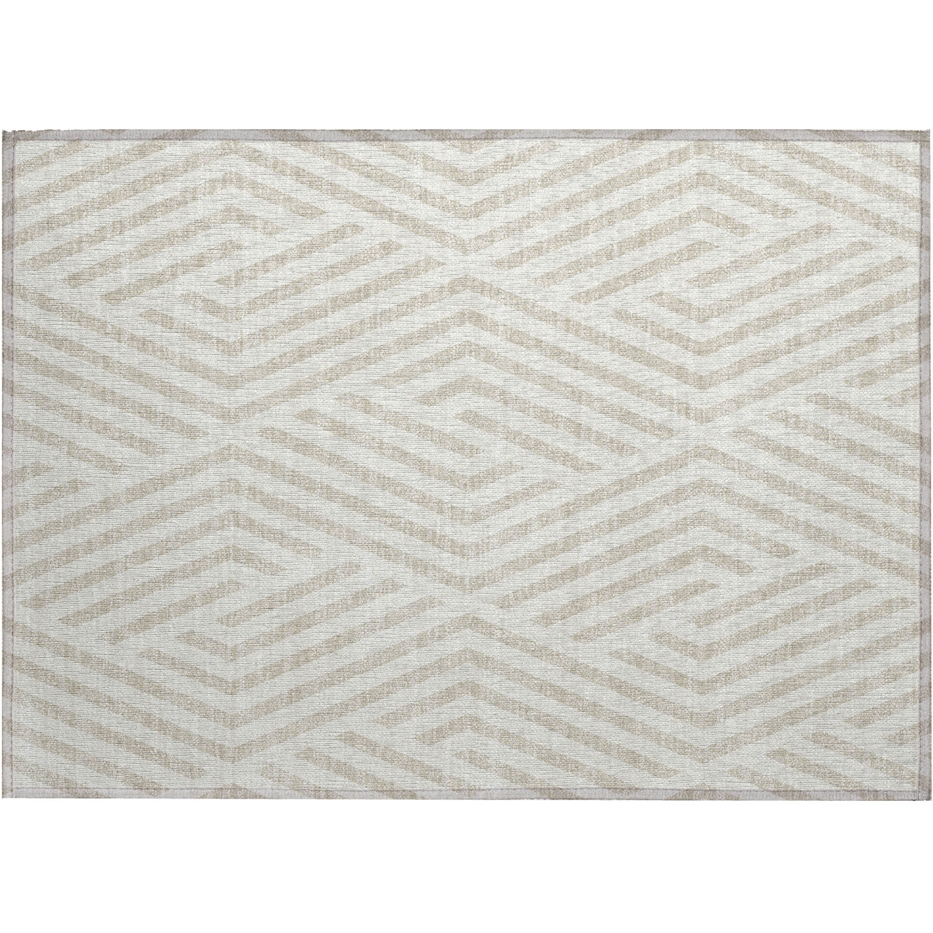2' X 3' Beige and Ivory Geometric Washable Non Skid Indoor Outdoor Area Rug