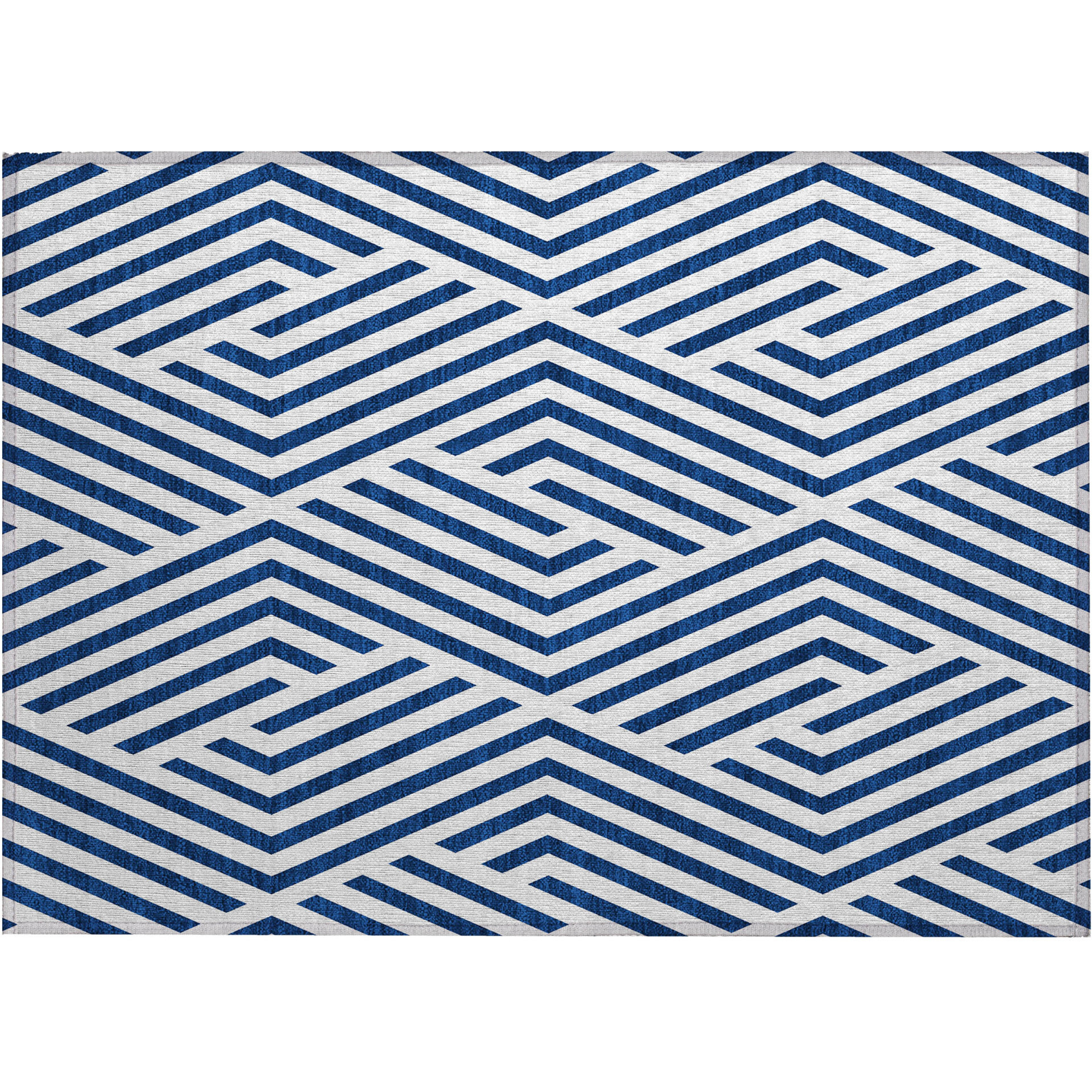 2' X 3' Navy and White Geometric Washable Non Skid Indoor Outdoor Area Rug