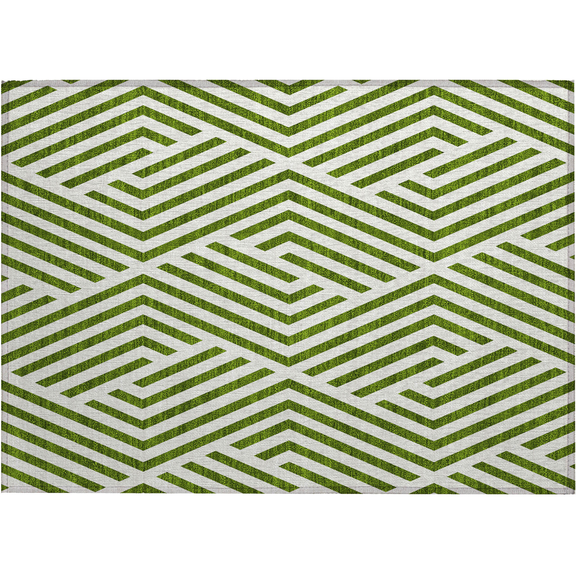 2' X 3' Lime Green and White Geometric Washable Non Skid Indoor Outdoor Area Rug