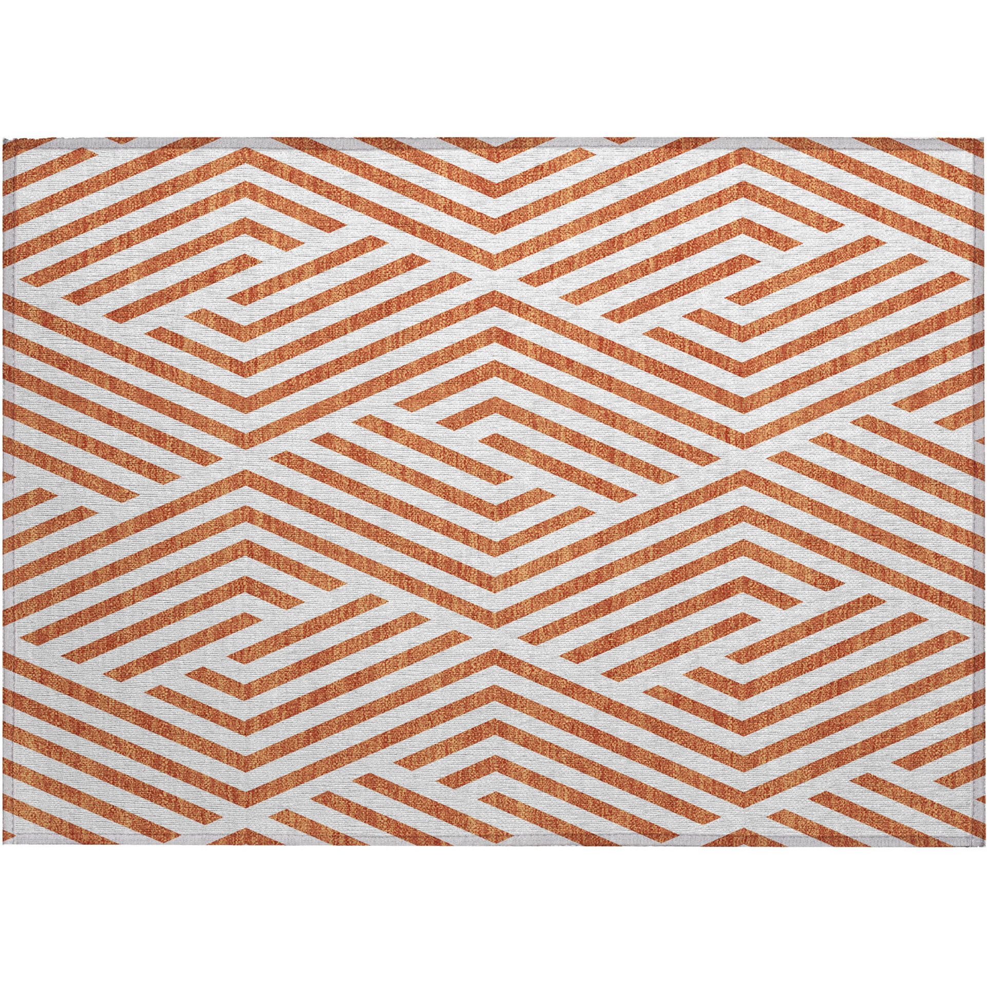 2' X 3' Orange and White Geometric Washable Non Skid Indoor Outdoor Area Rug