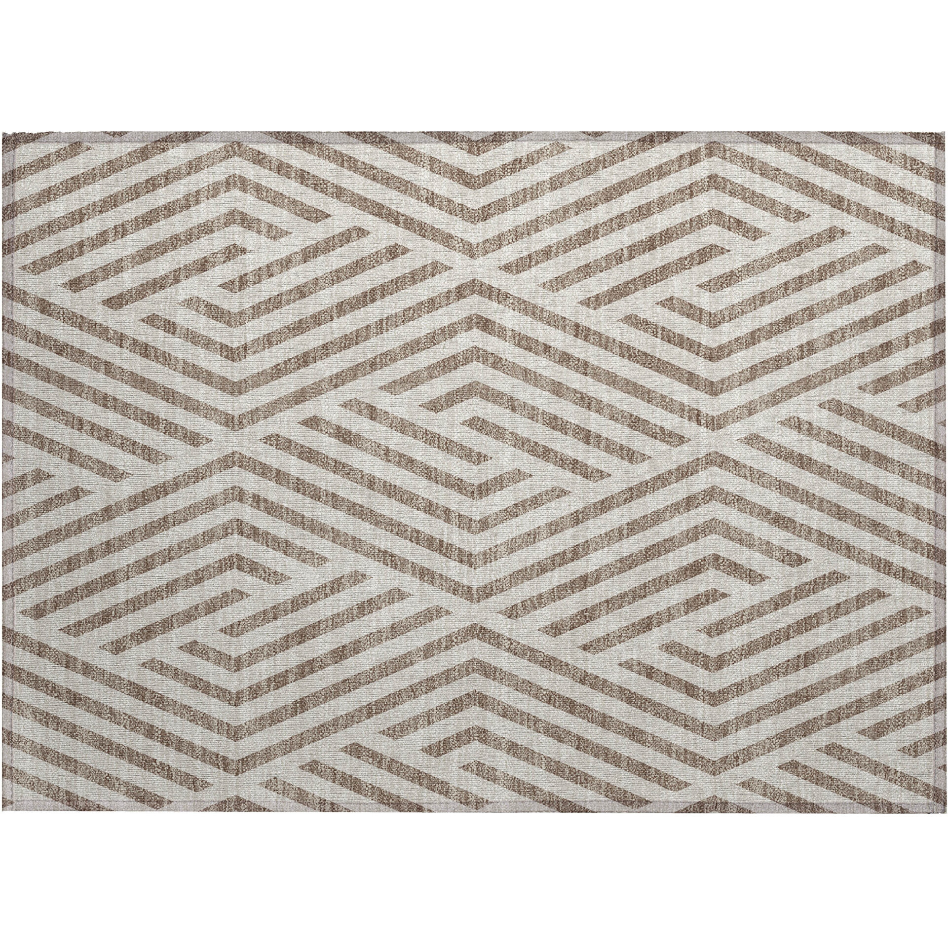 2' X 3' Taupe and Ivory Geometric Washable Non Skid Indoor Outdoor Area Rug