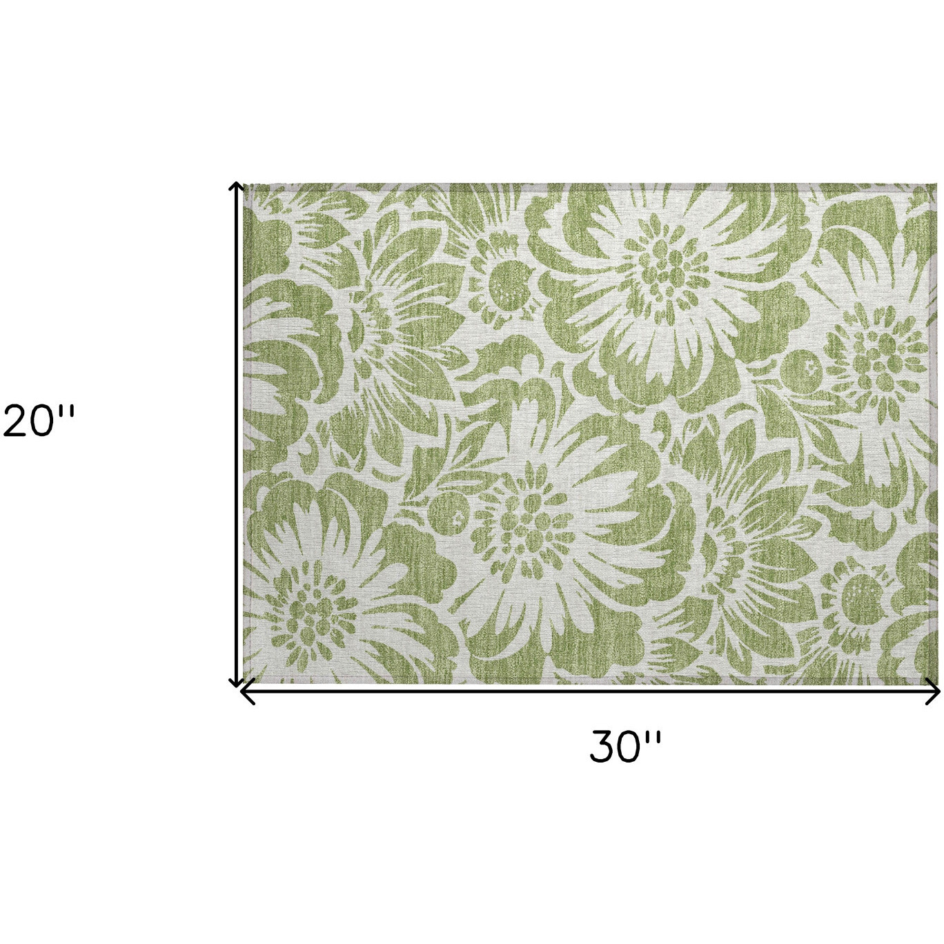 2' X 3' Green and Ivory Floral Washable Non Skid Indoor Outdoor Area Rug