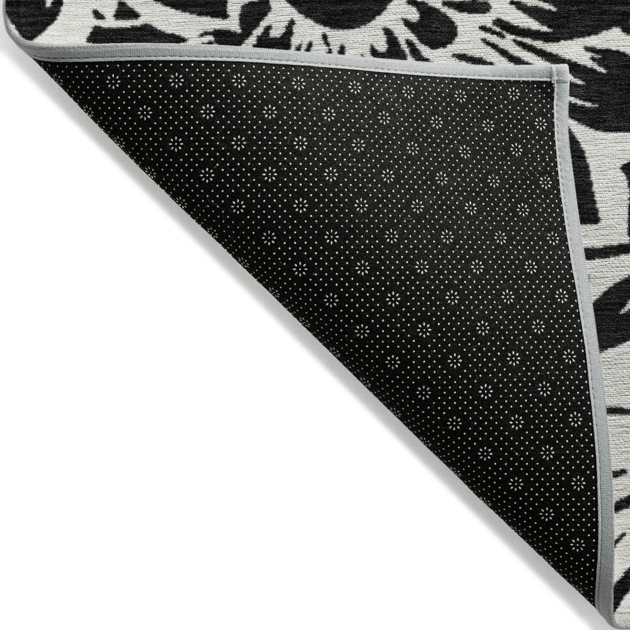 2' X 3' Black and Ivory Floral Washable Non Skid Indoor Outdoor Area Rug