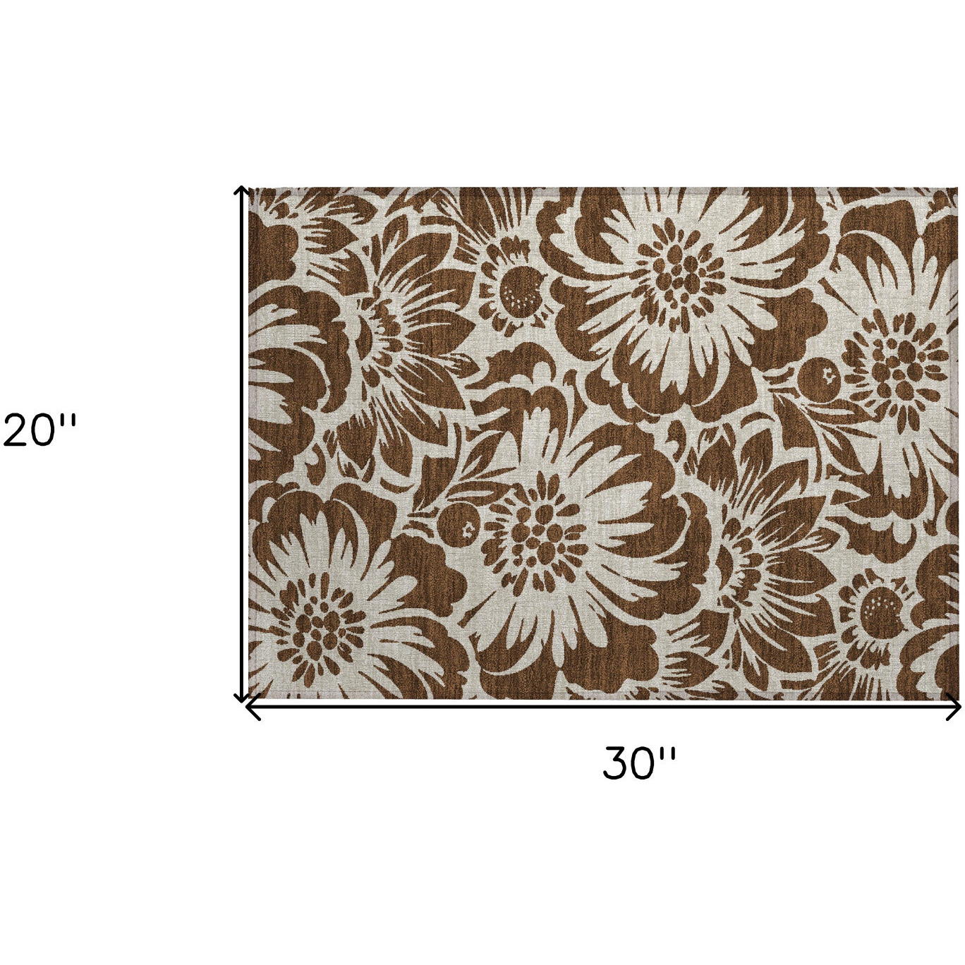 2' X 3' Brown and Ivory Floral Washable Non Skid Indoor Outdoor Area Rug