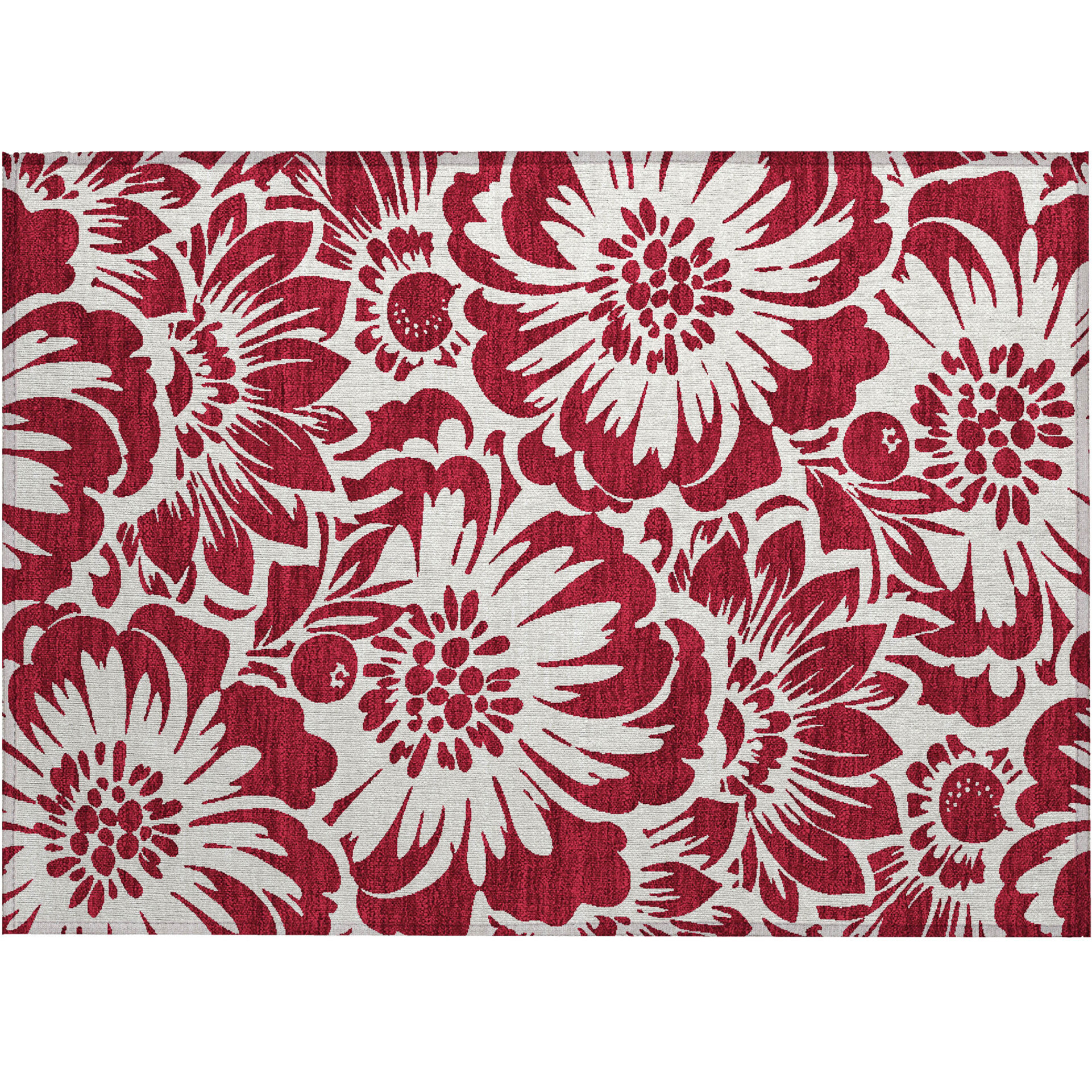2' X 3' Burgundy and White Floral Washable Non Skid Indoor Outdoor Area Rug