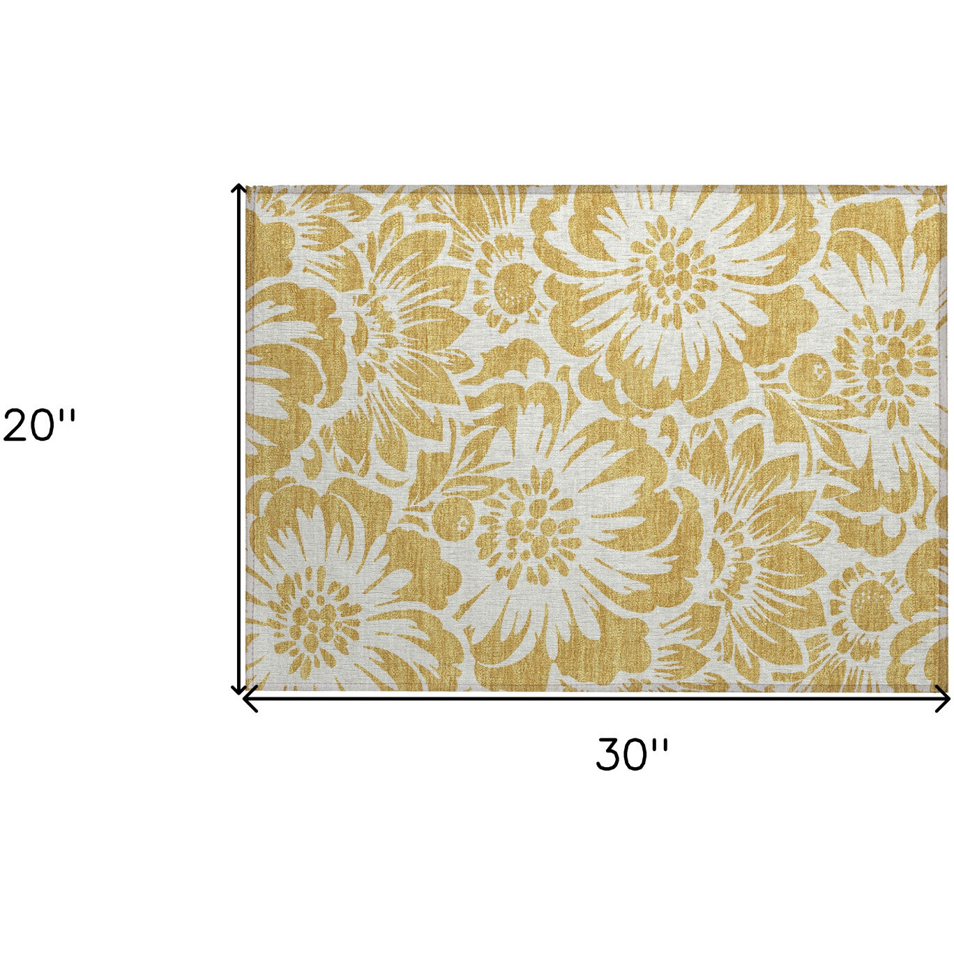 2' X 3' Gold and White Floral Washable Non Skid Indoor Outdoor Area Rug