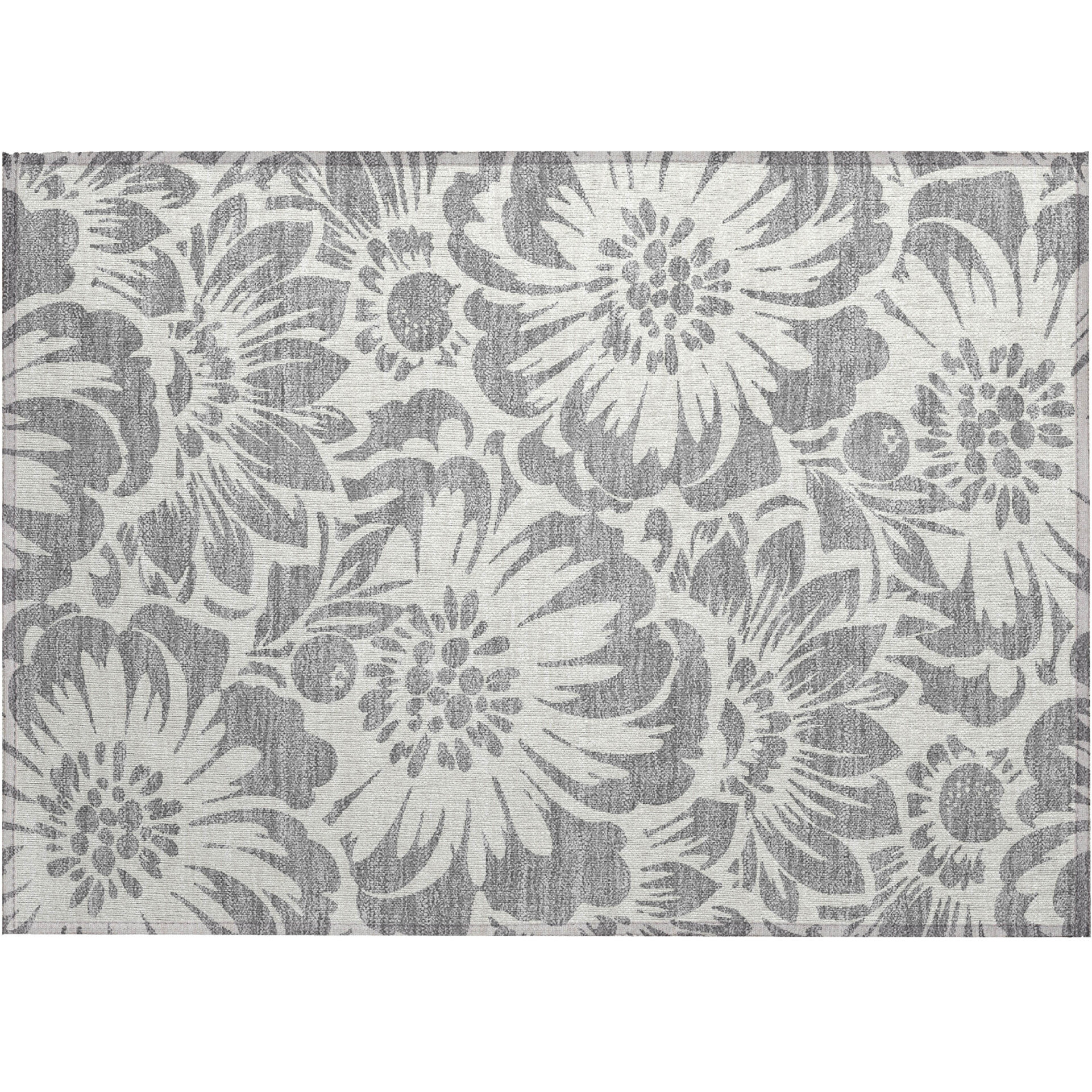 2' X 3' Gray and Ivory Floral Washable Non Skid Indoor Outdoor Area Rug