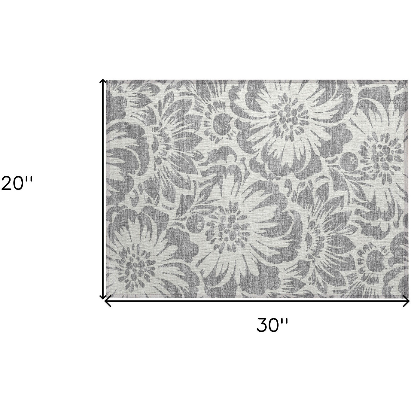 2' X 3' Gray and Ivory Floral Washable Non Skid Indoor Outdoor Area Rug
