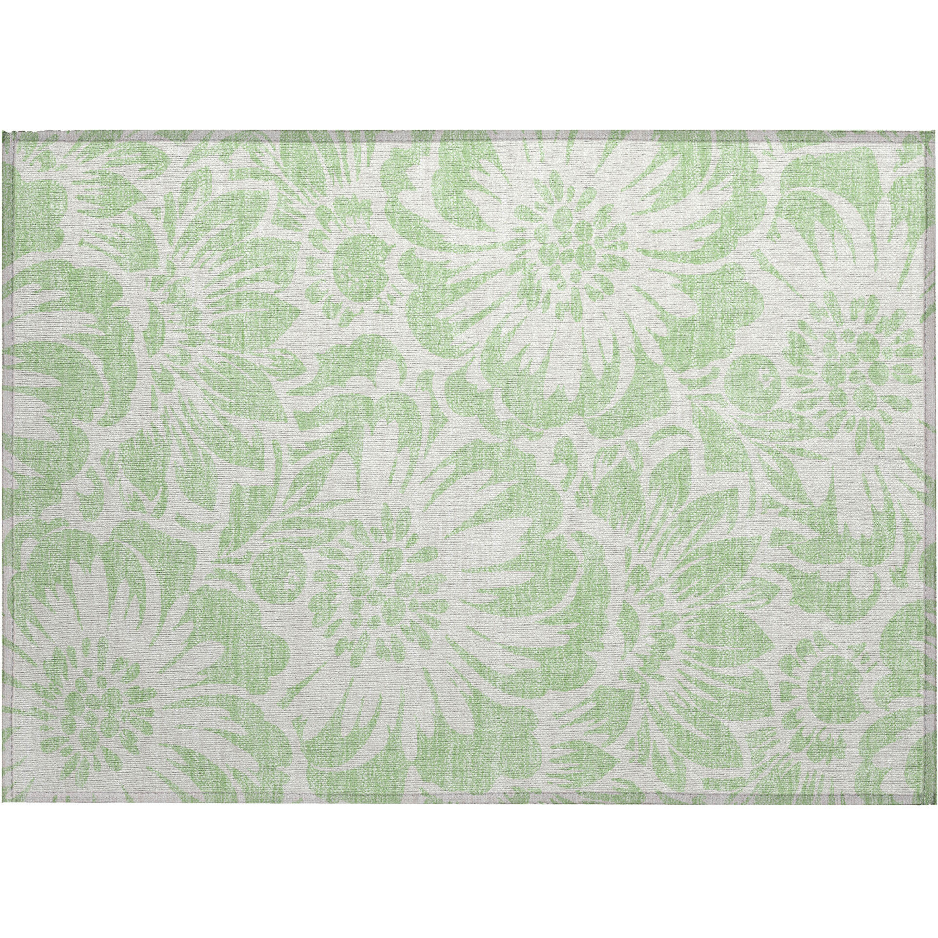 2' X 3' Mint Green and Ivory Floral Washable Non Skid Indoor Outdoor Area Rug