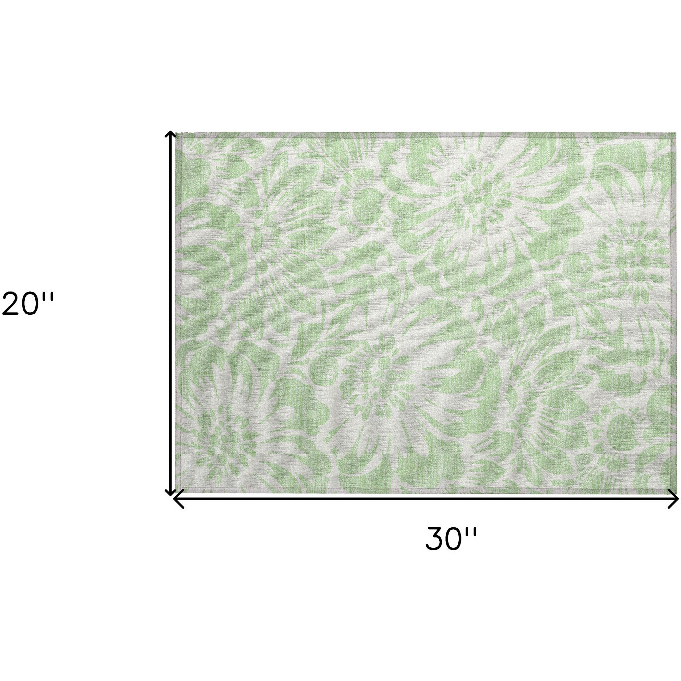 2' X 3' Mint Green and Ivory Floral Washable Non Skid Indoor Outdoor Area Rug