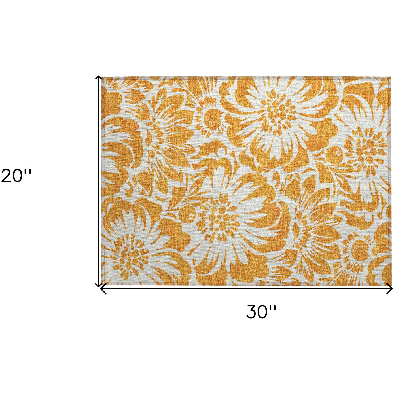 2' X 3' Orange and White Floral Washable Non Skid Indoor Outdoor Area Rug